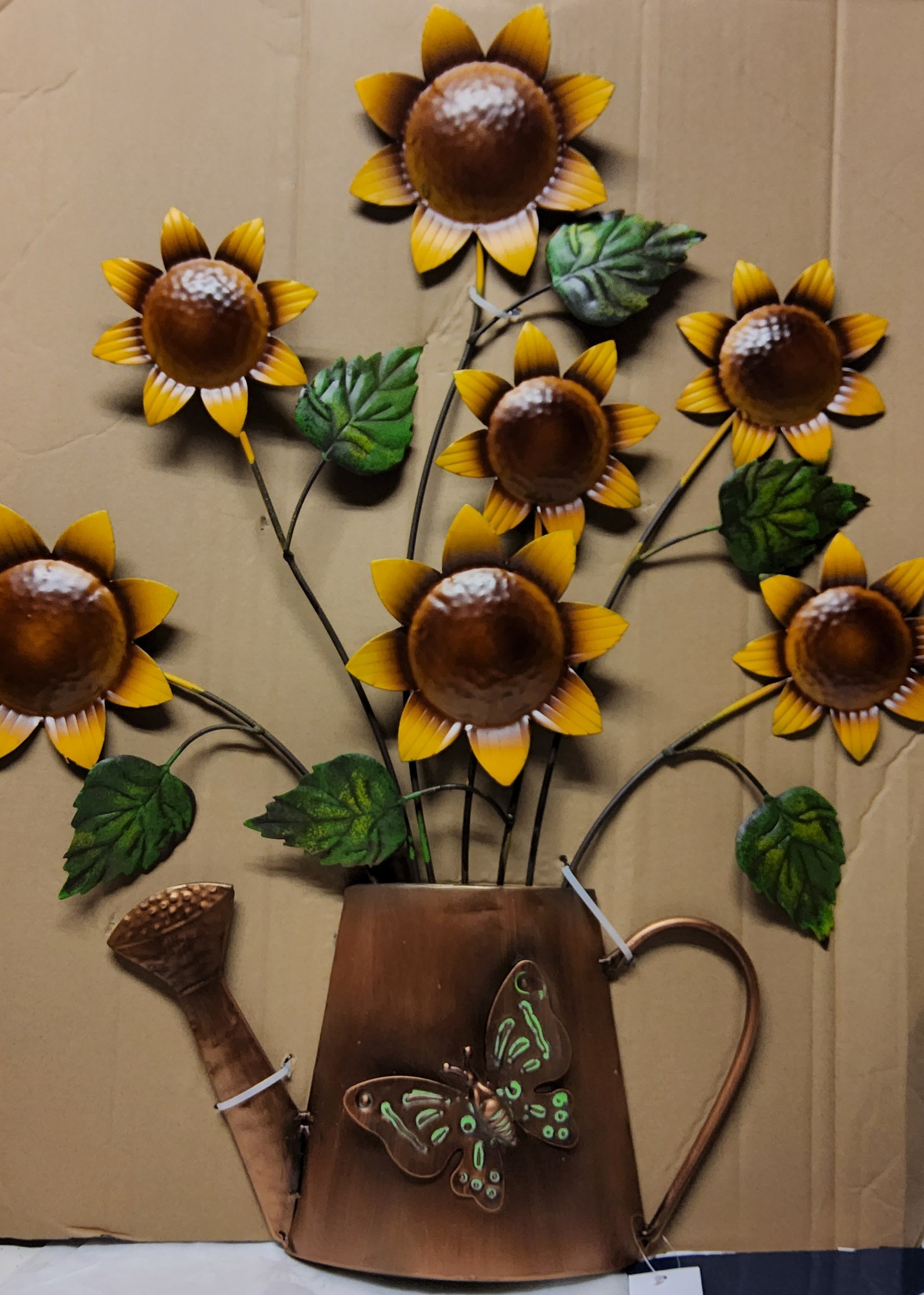 Metal Wall Art - Sunflowers in Watering Can with Butterfly Accent ACT99052