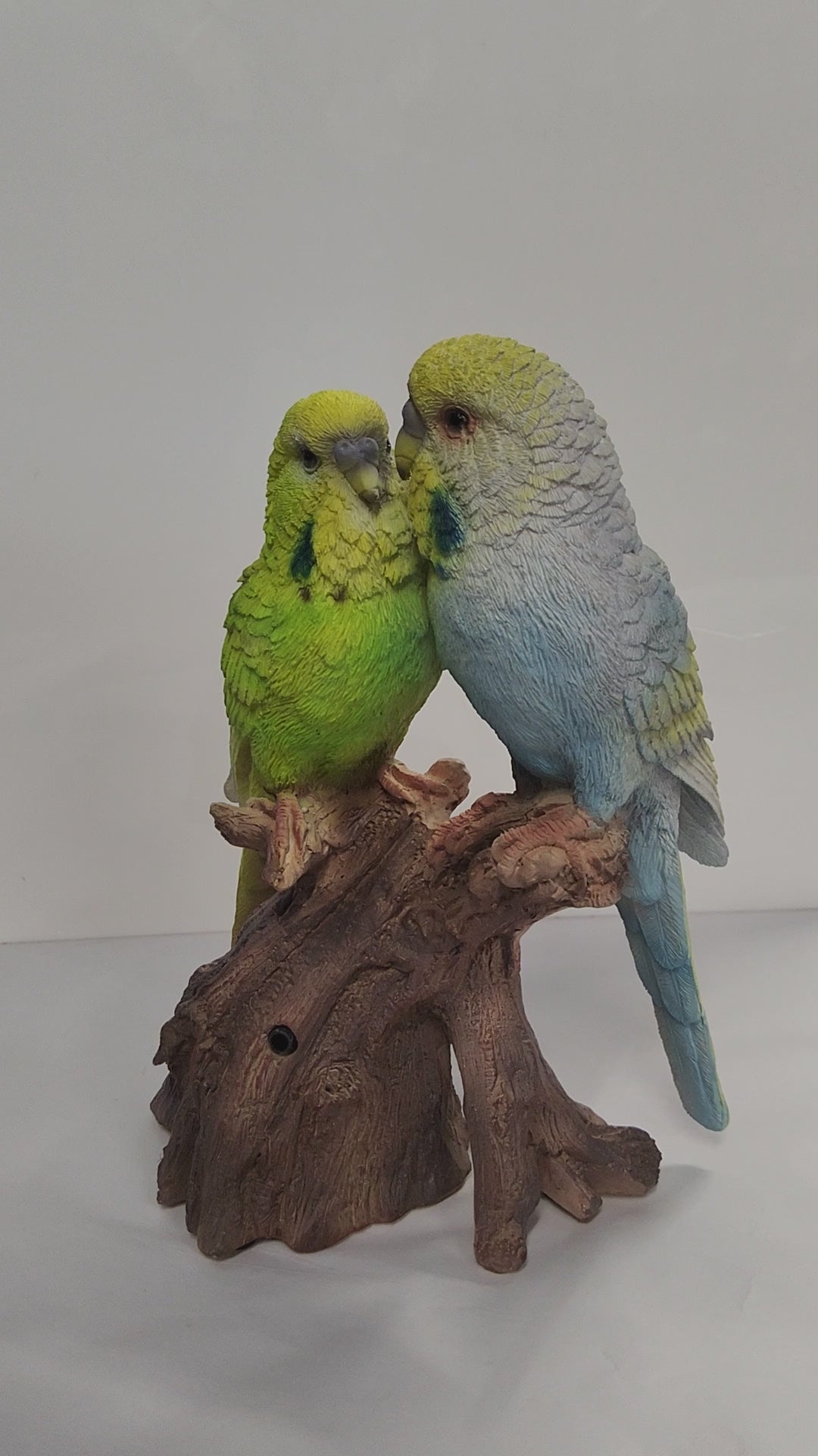 Bird Figurine - Budgies on Stump - Motion Activated Song - 87675-F