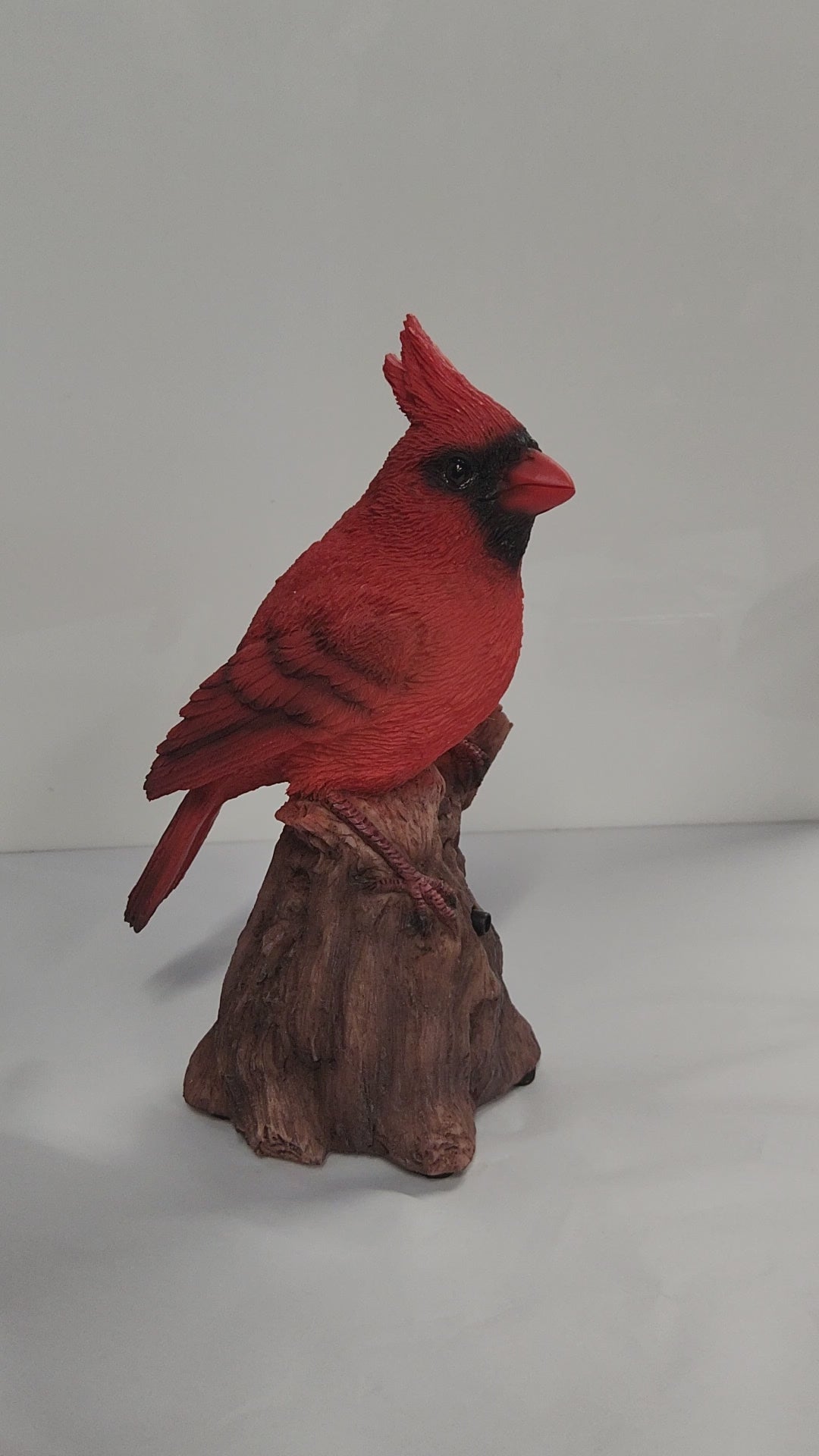 Bird Figurine - Cardinal on Stump - Motion Activated Song - 87675-D