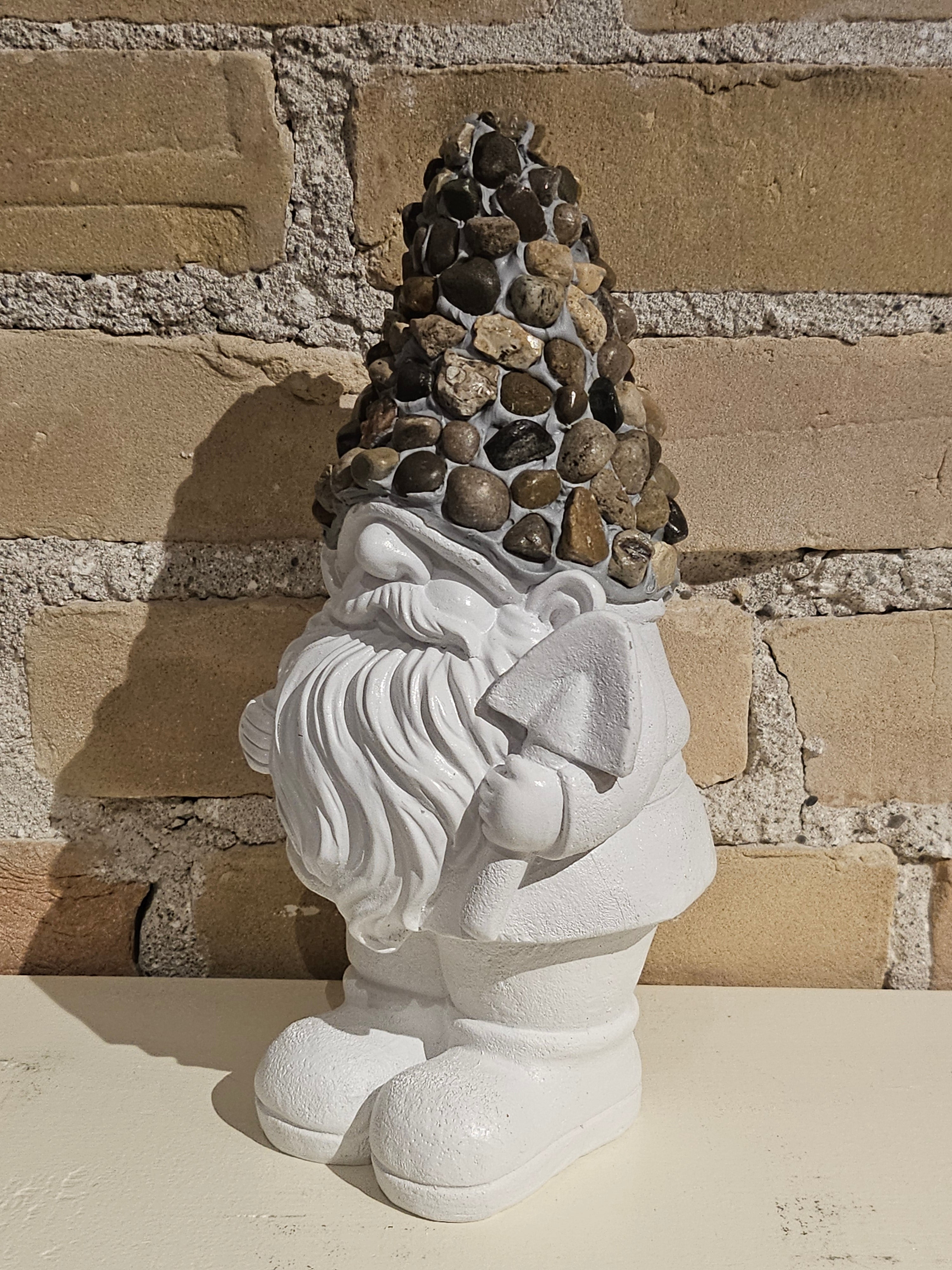 Gnome Figurine - White with Stones on Hat - 10 inch