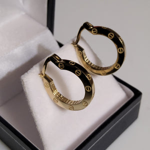 Yellow Gold Hoop Earrings with Pattern - 17.5mm - $653