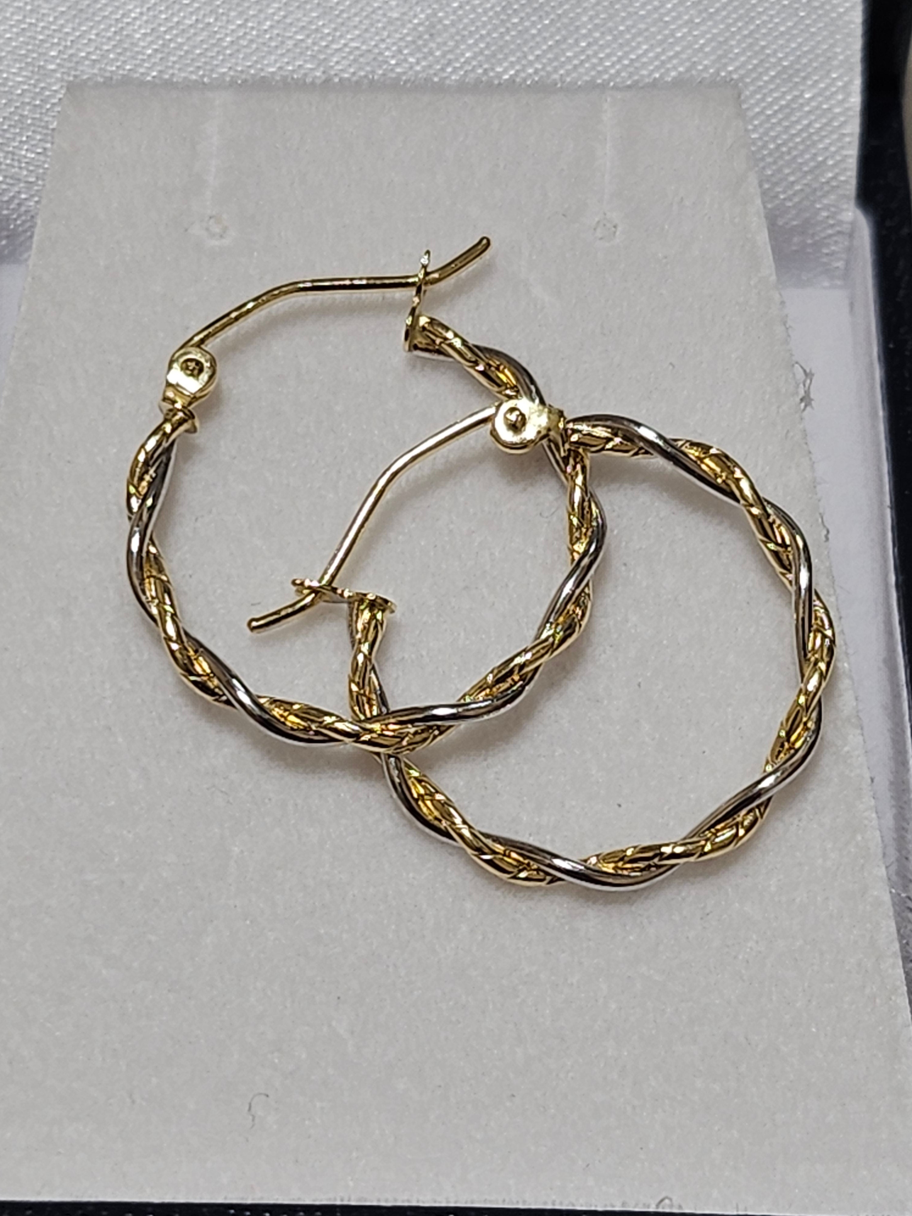 Two-Tone Gold Hoop Earrings - 14Kt - TE229