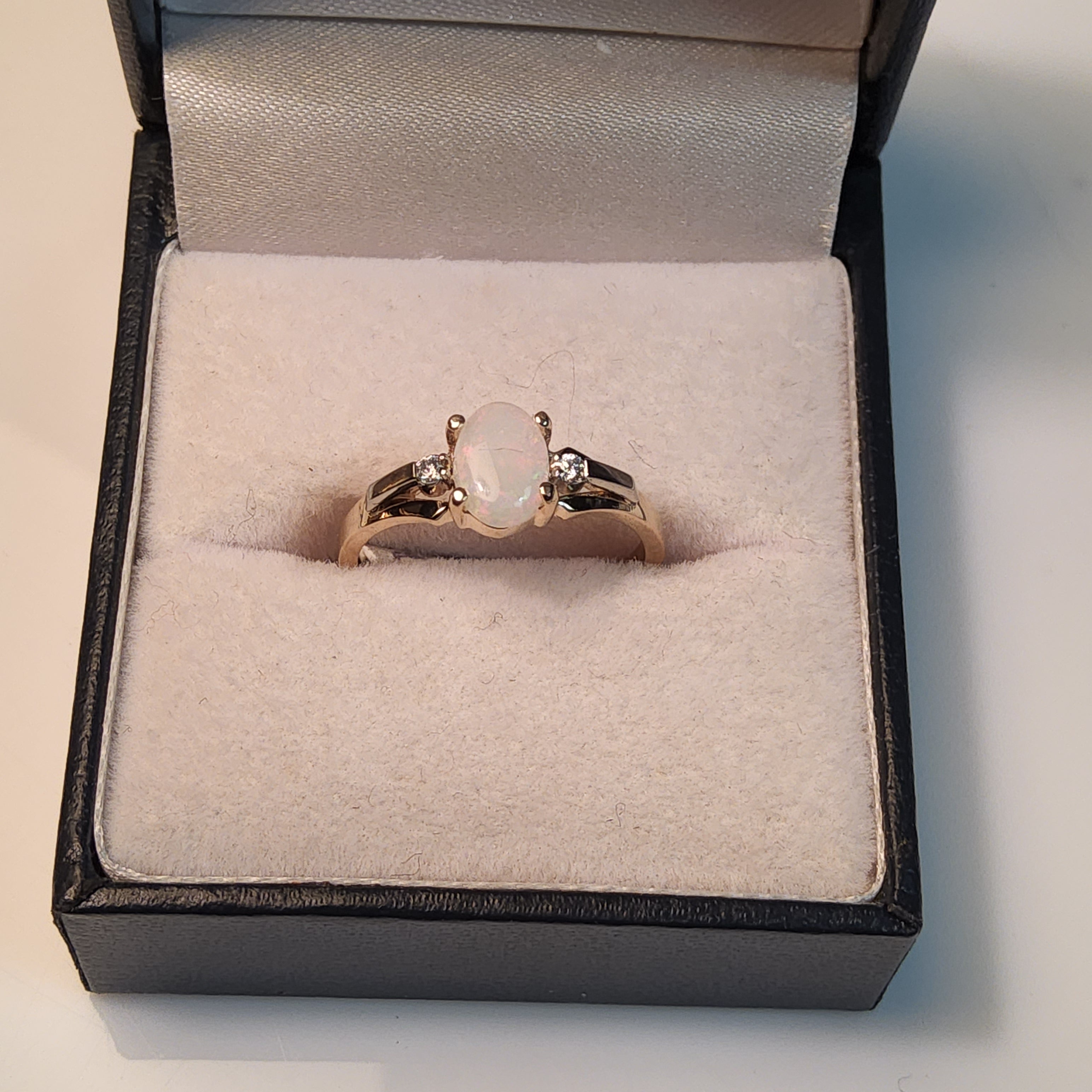 Oval Cabochon Cut Opal Ring with Diamonds - $1003