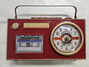 Table Clock - Metal Red Vintage Radio/Cassette Tape Clock - TC3005