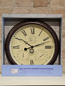 Indoor/Outdoor Wall Clock with Thermometer and Hygrometer (Roman Numerals) - TF009
