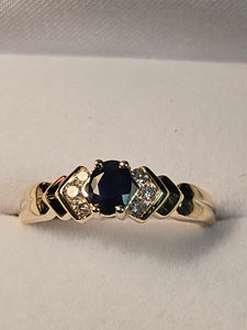 Round Cut Sapphire Ring with Diamonds - $1323