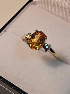 Oval Cut Citrine Ring with Diamonds - $805