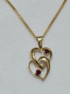 Round Cut Ruby Pendant - Double Hearts - Yellow Gold - P1080