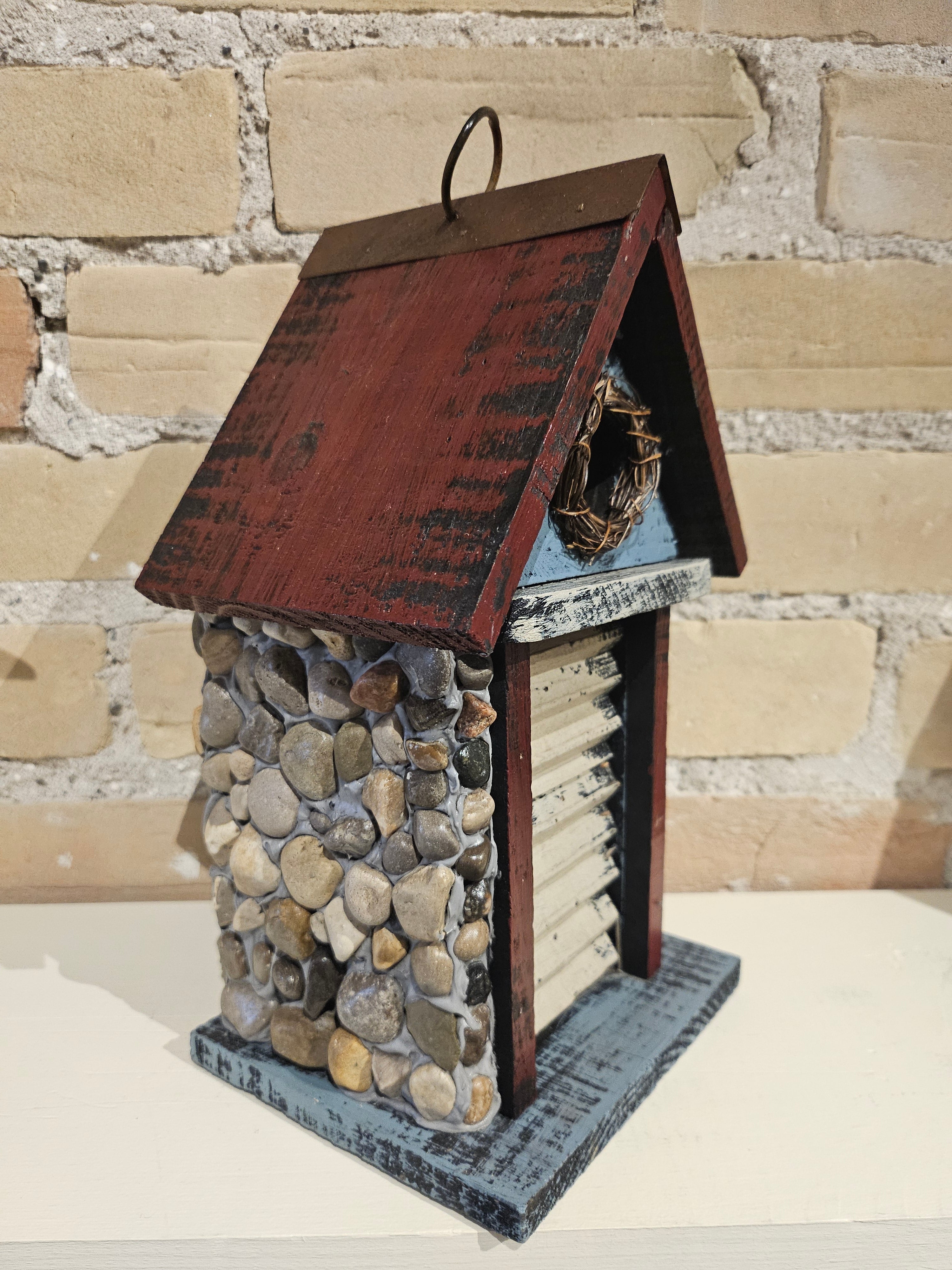Birdhouse - Rustic + Stones (Brown Roof)