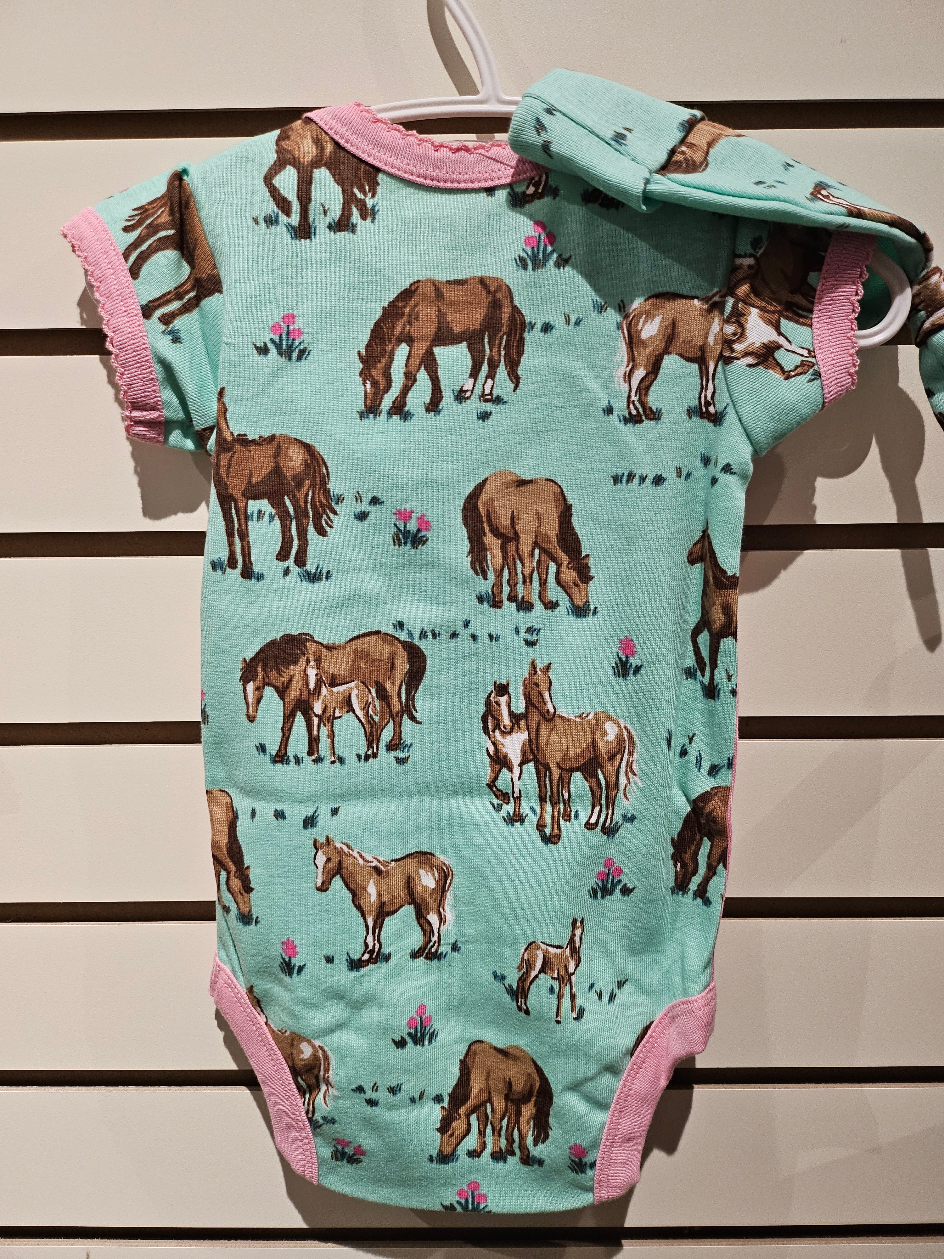 Baby Bodysuit with Hat - Western Horses