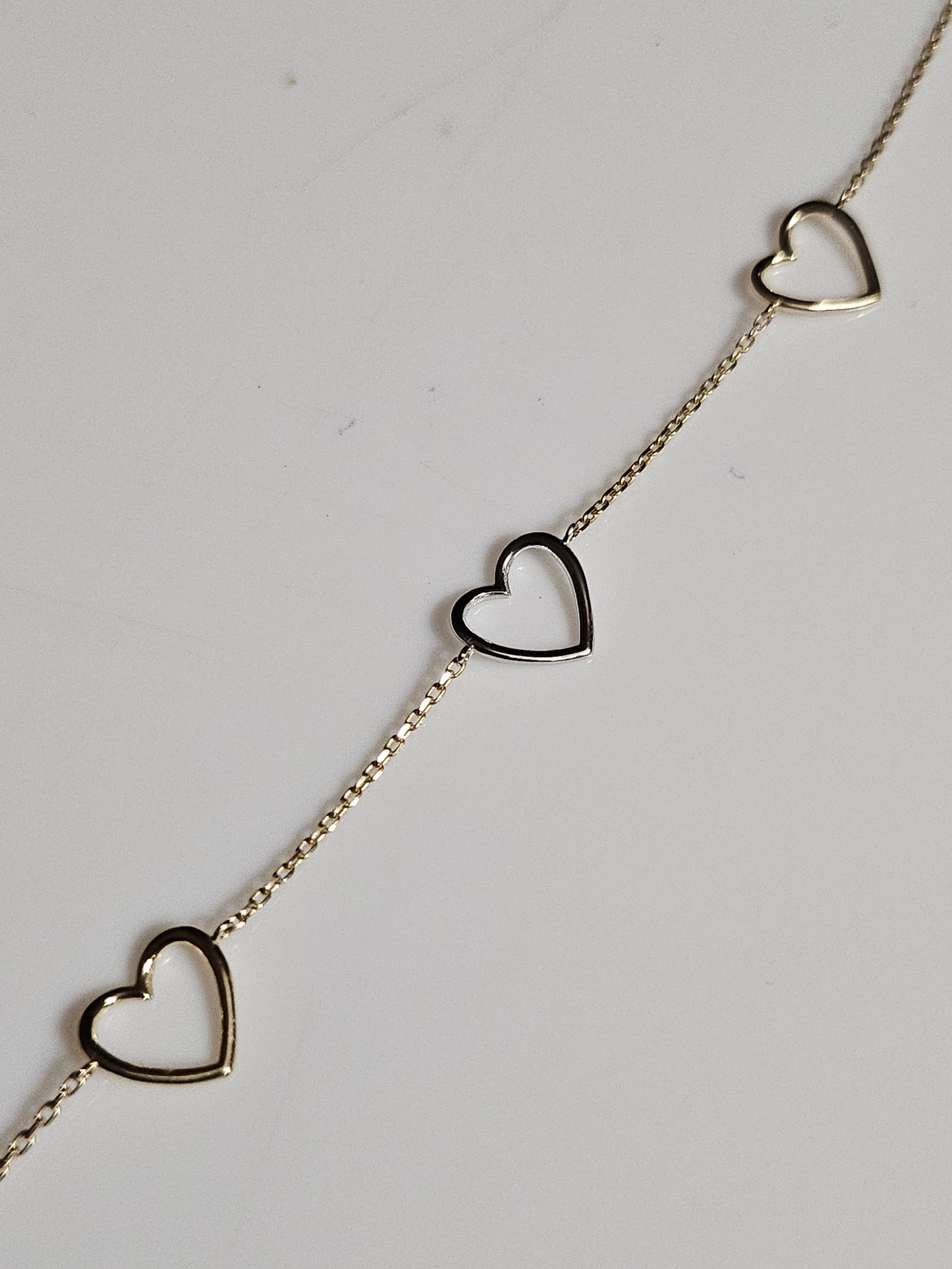 Two-tone Gold (10Kt) Heart-link Bracelet - Extendable 7.0-7.5-inch - 9077 - $386