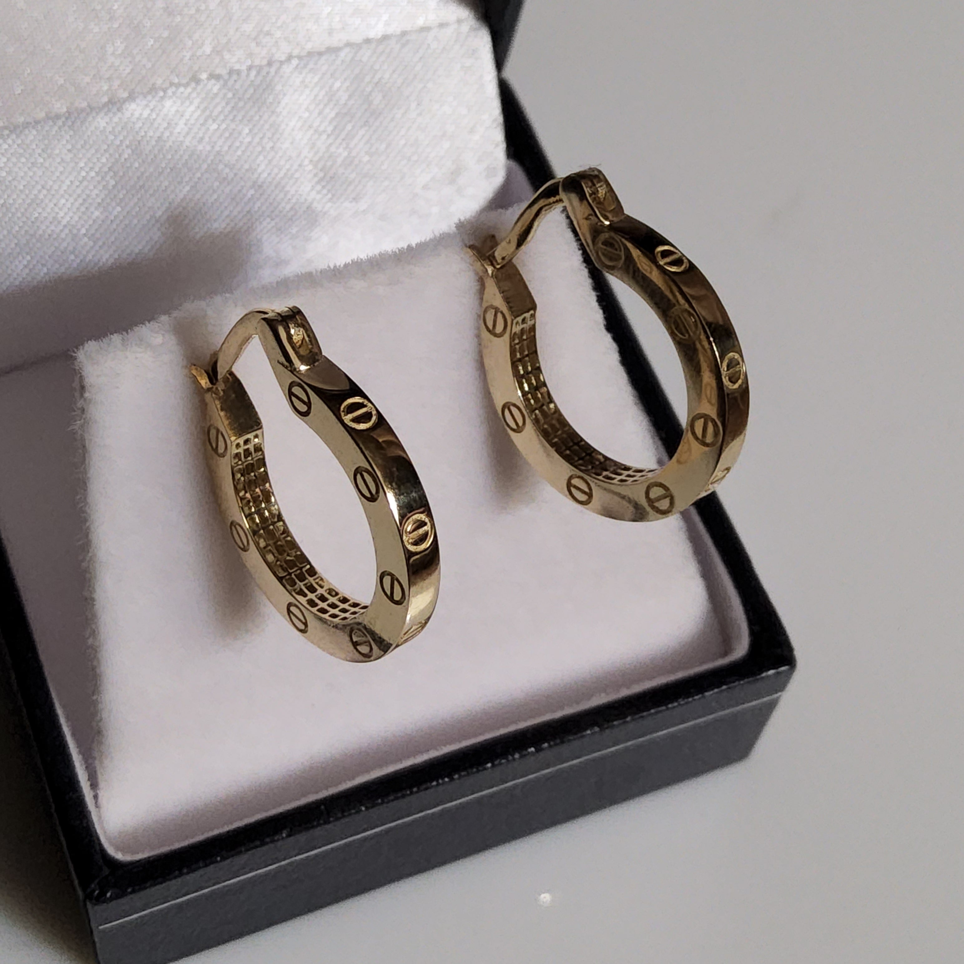Yellow Gold Hoop Earrings with Pattern - 17.5mm - $653