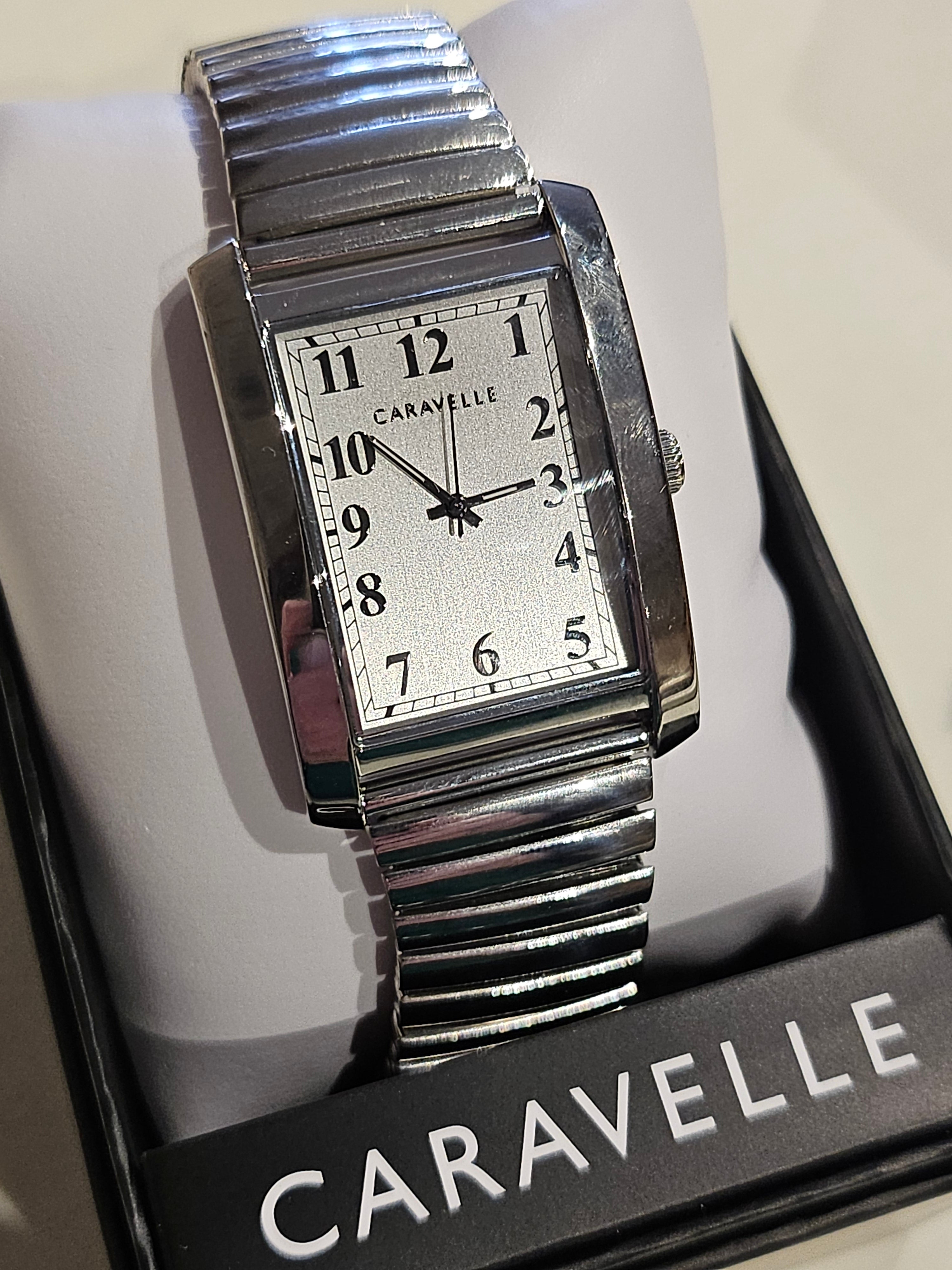 Caravelle Stainless Steel Rectangular Watch - Expansion Bracelet - 43A157