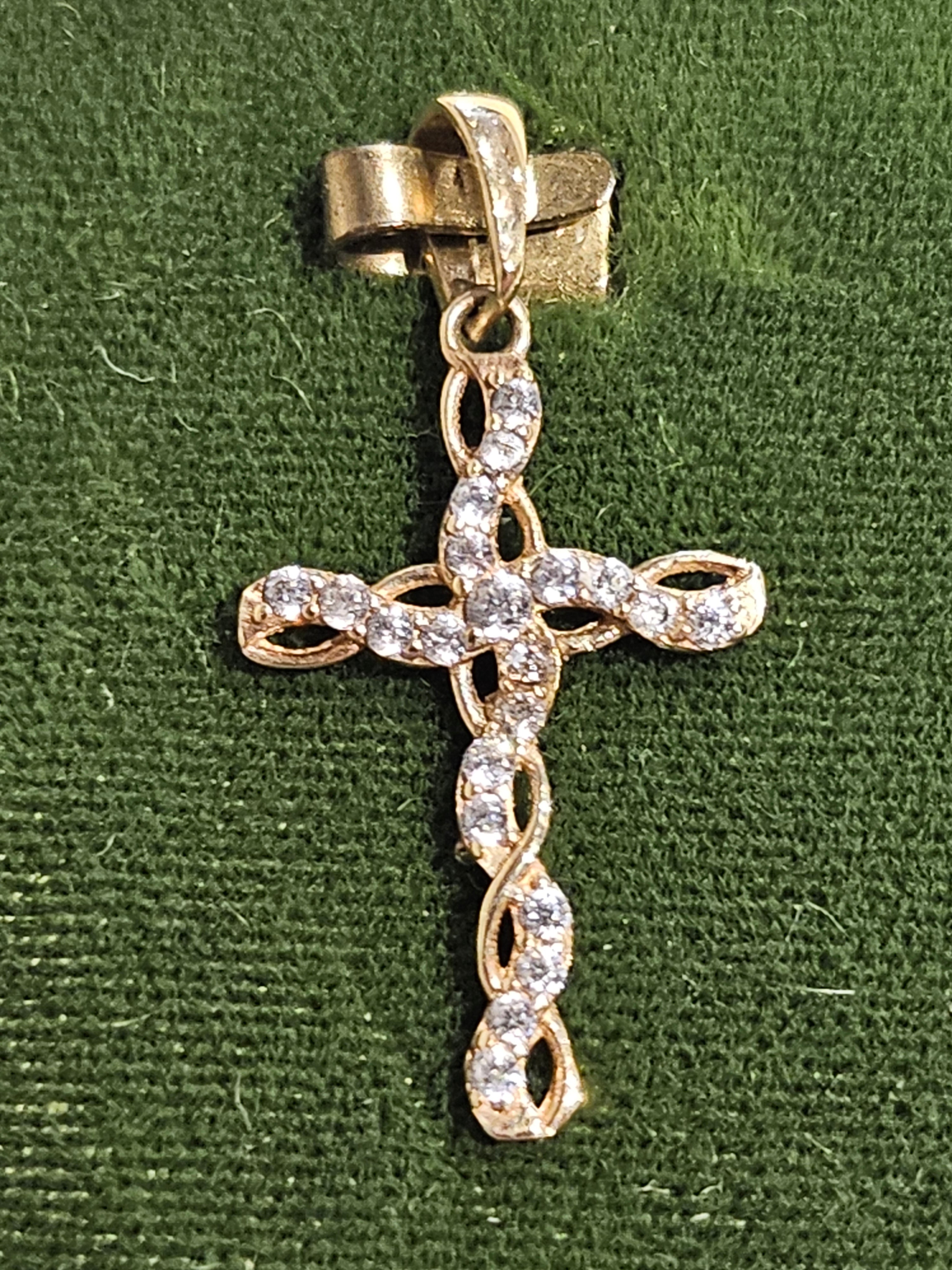 Gold Charm - Cross with cubic zirconia - 2129