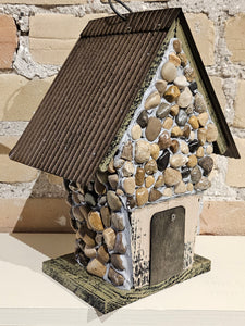 Birdhouse - Flower + Stones - Metal Roof with Metal Perch