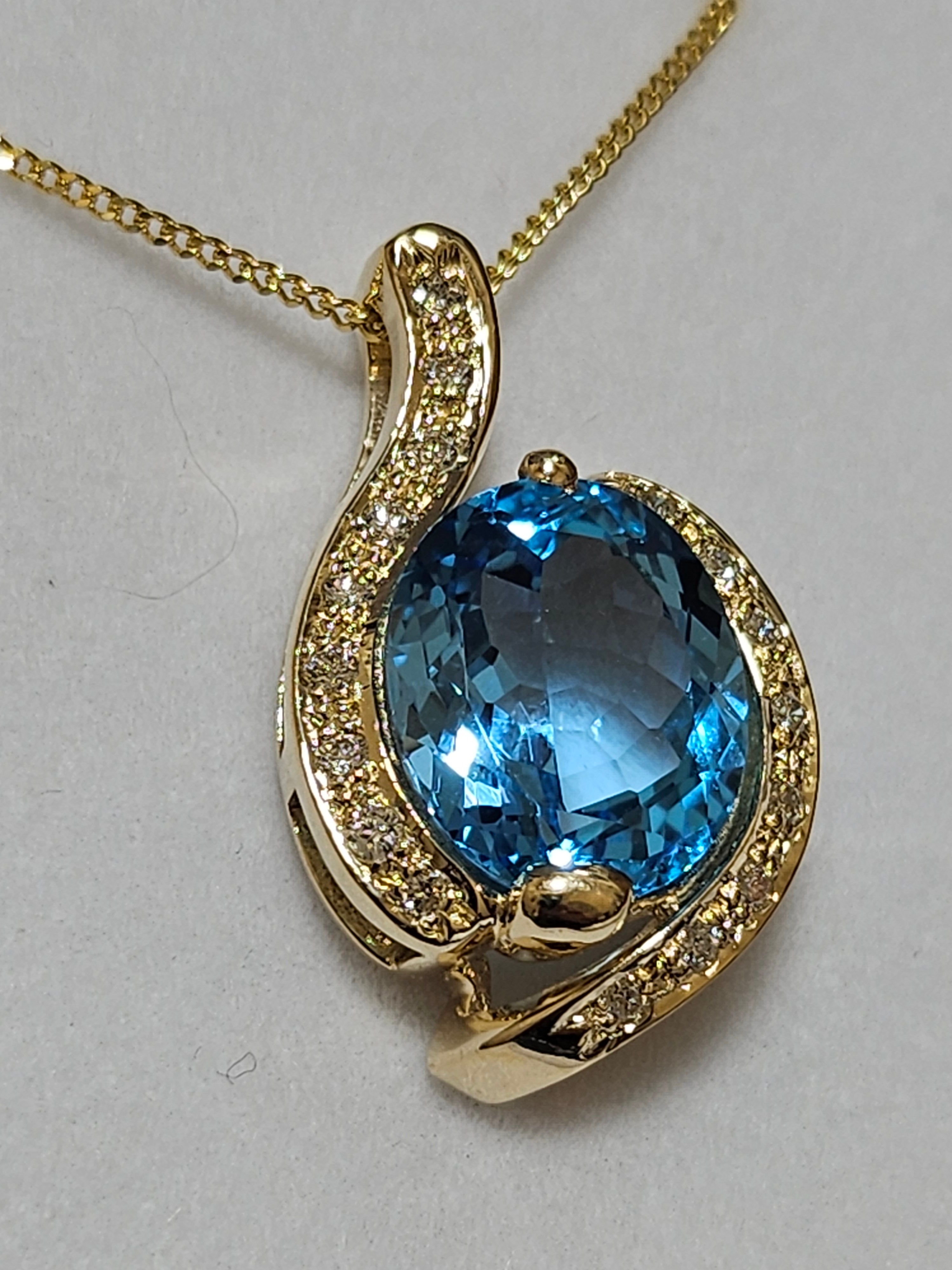 Blue Topaz Pendant with Diamonds - P1955