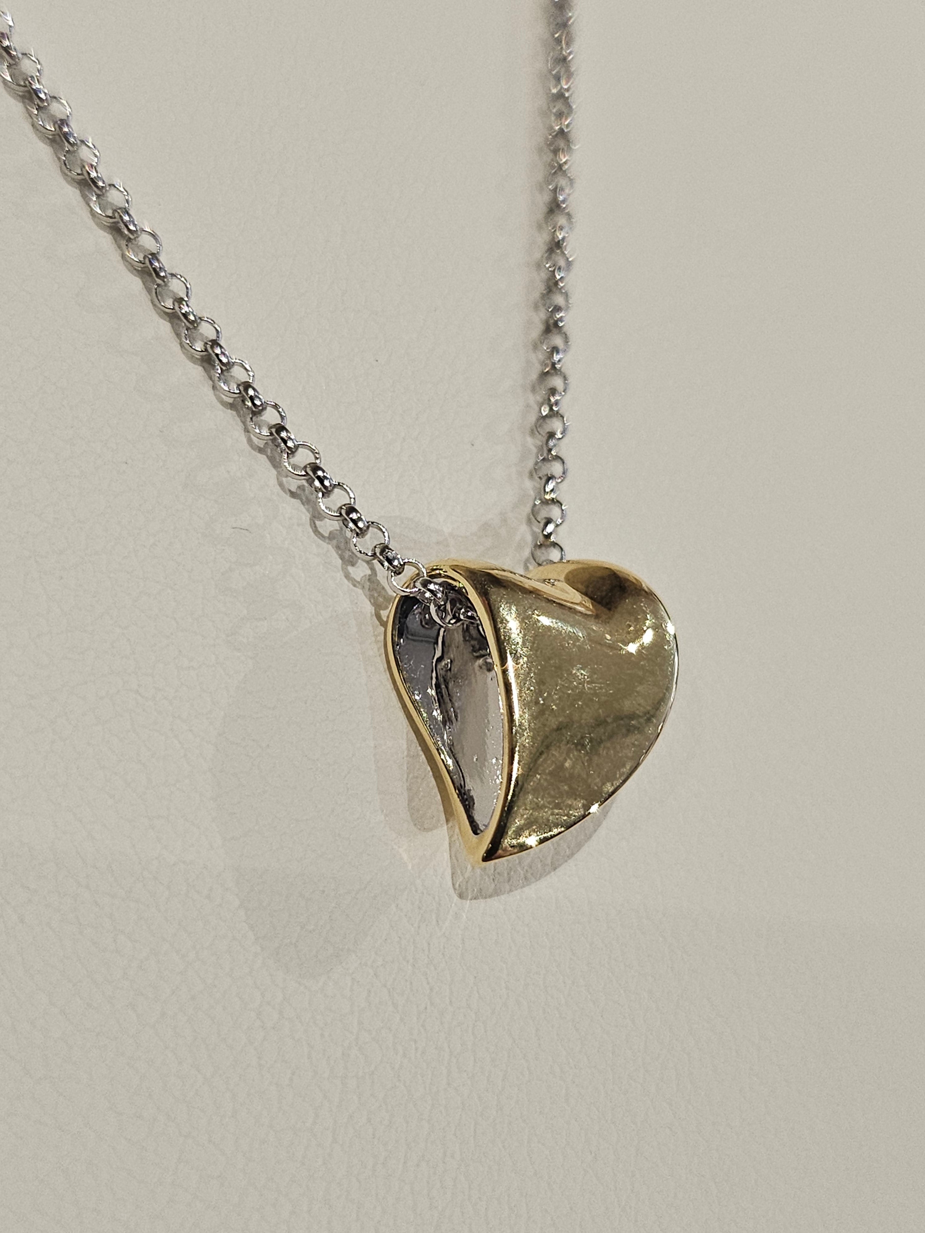 ELLE S/SChain - Two-tone Heart Pendant - 17 + 3 inch extension - Amour - $149