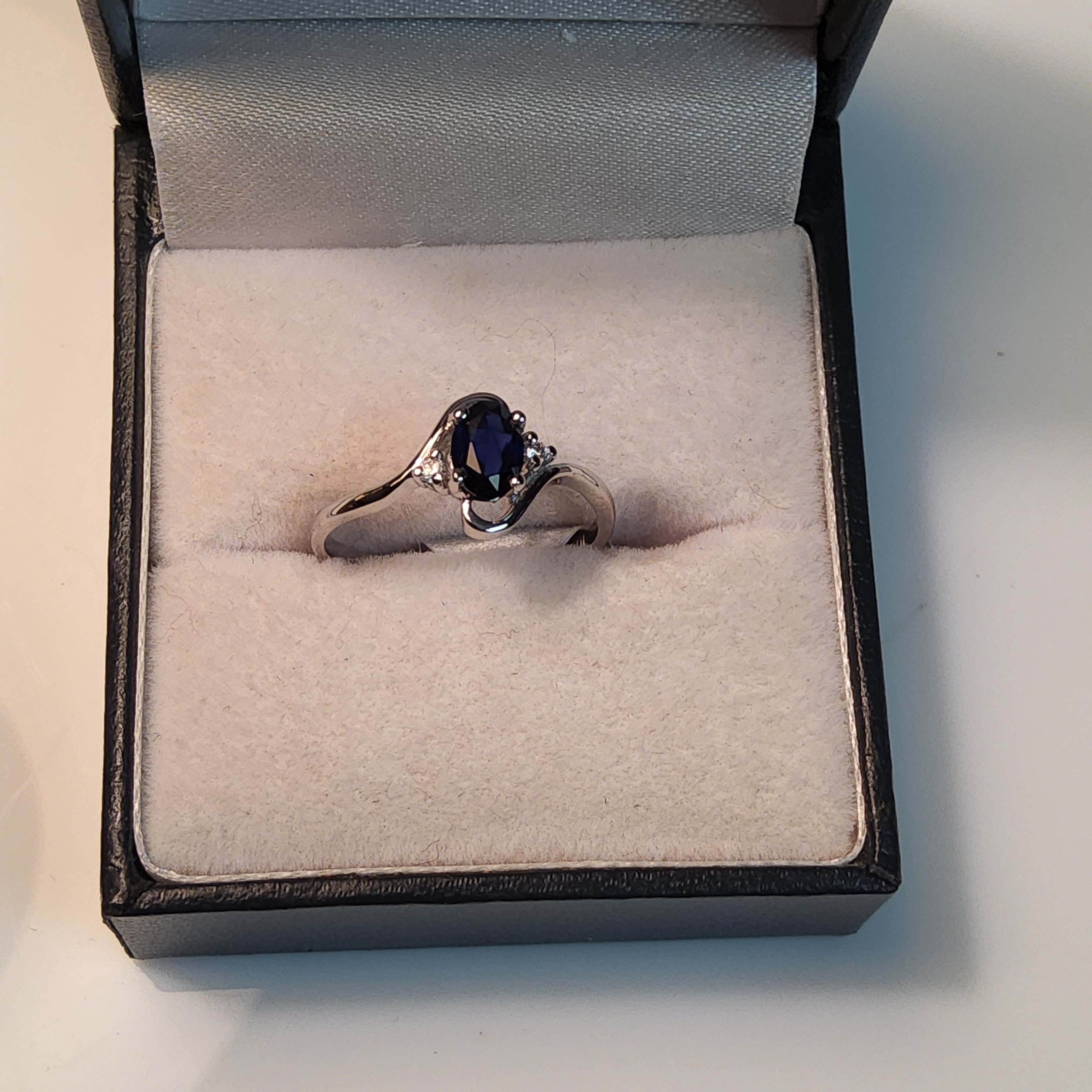 Oval Cut Sapphire (Synthetic) Ring with Diamonds - $630