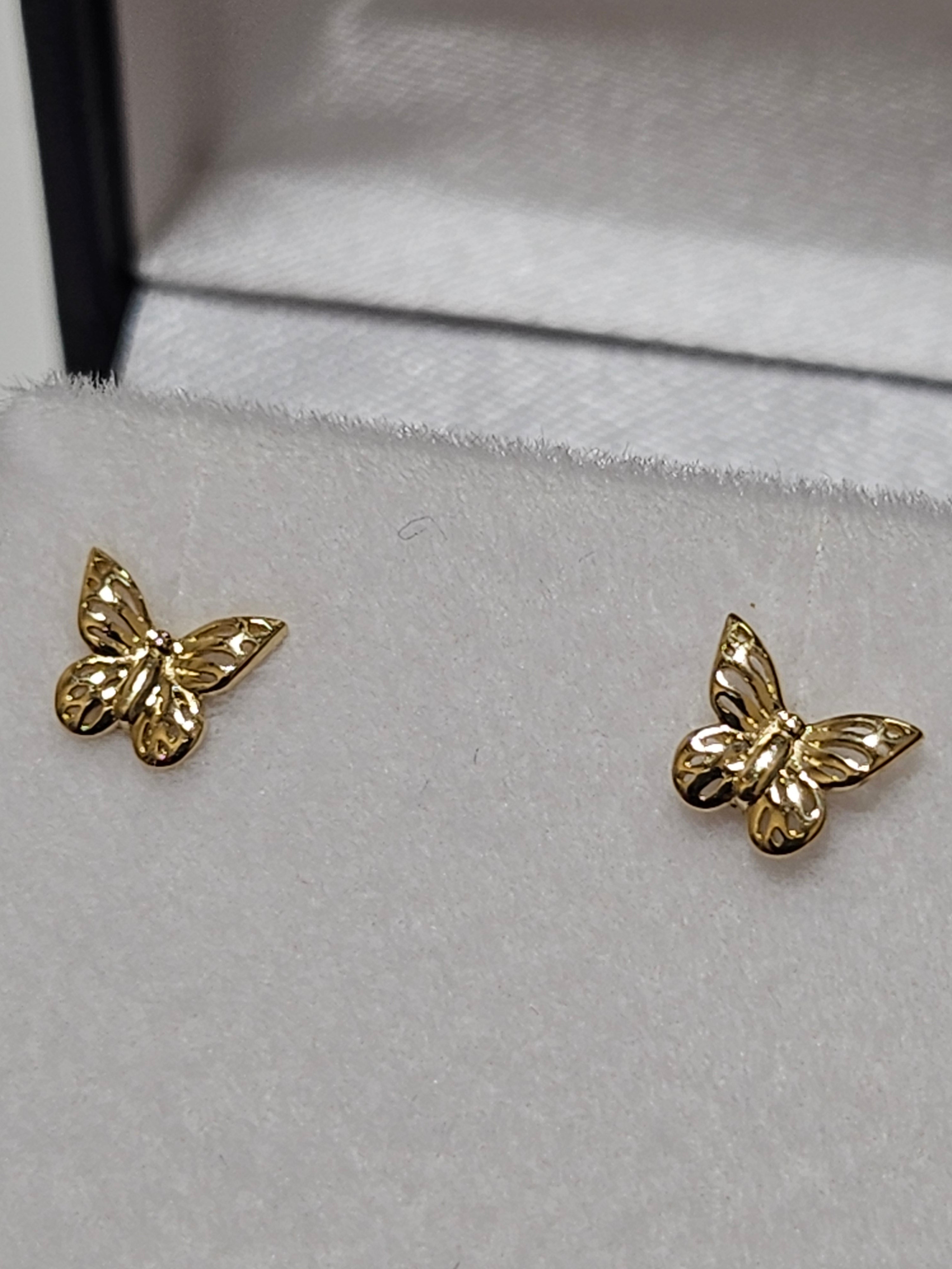 Gold Stud Earrings - Butterfly - 14Kt - YE2214