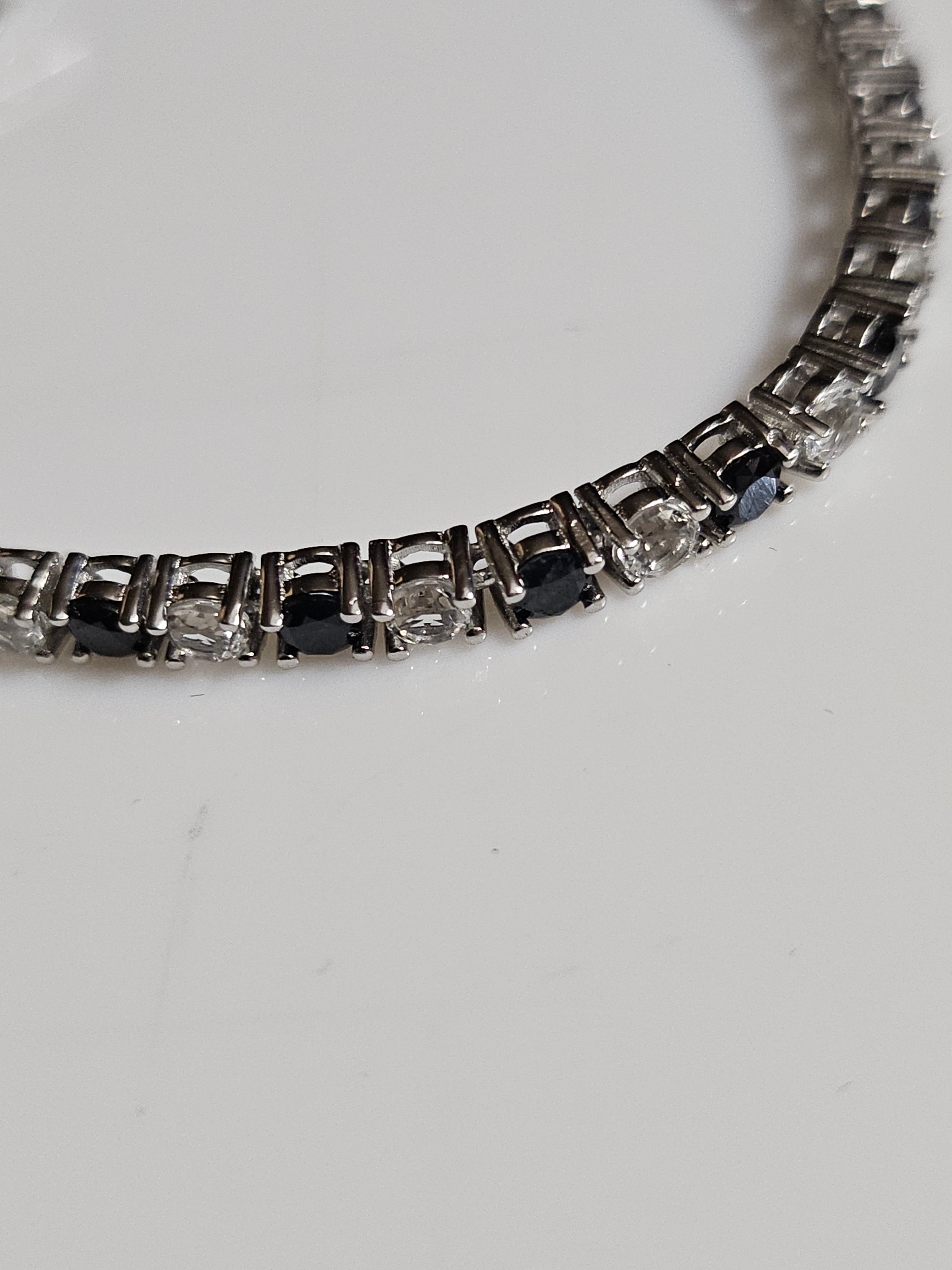 S/SBracelet - Tennis Style - 7 inch (Sapphire and cubic zirconia)