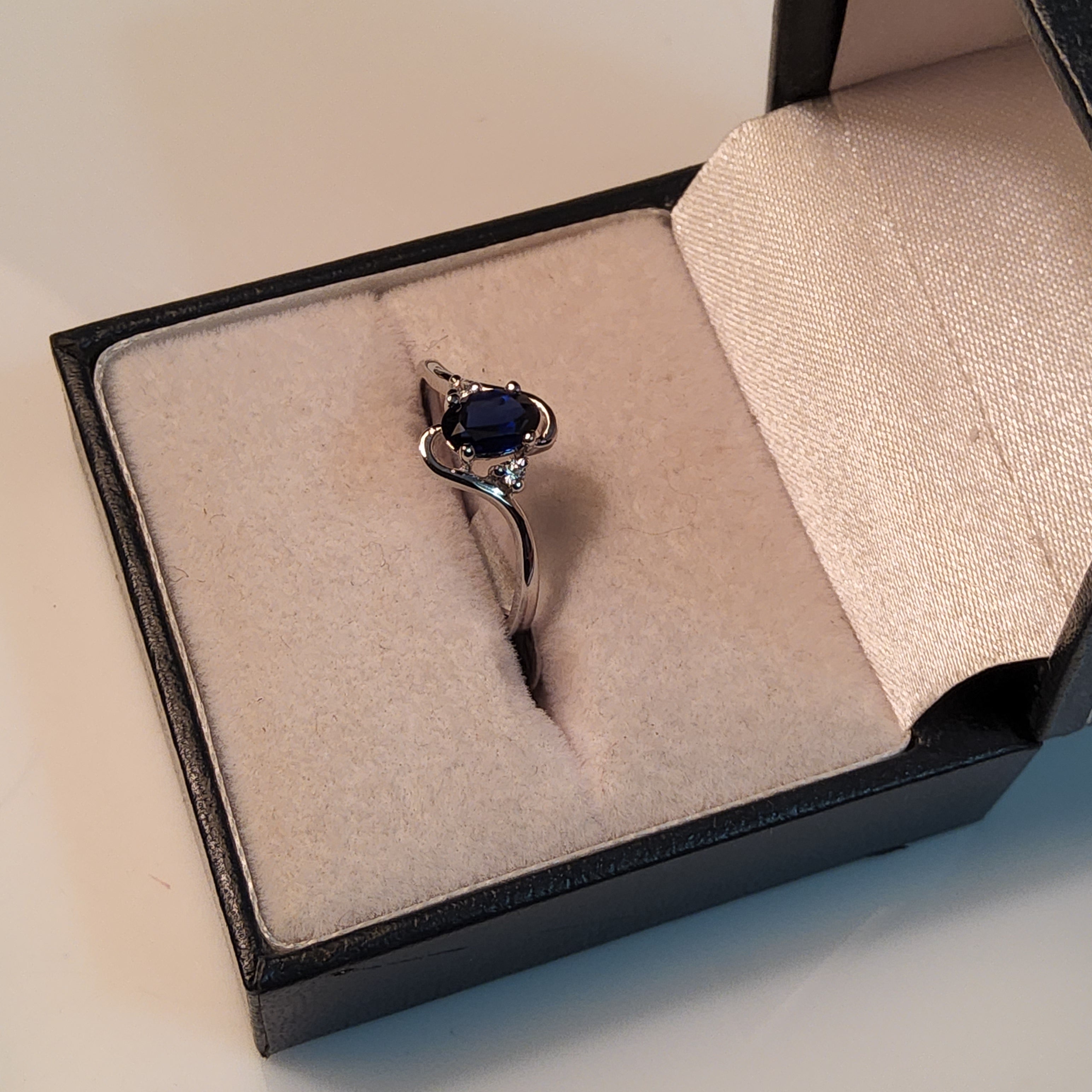 Oval Cut Sapphire (Synthetic) Ring with Diamonds - $630