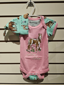 Baby Bodysuit with Hat - Western Horses
