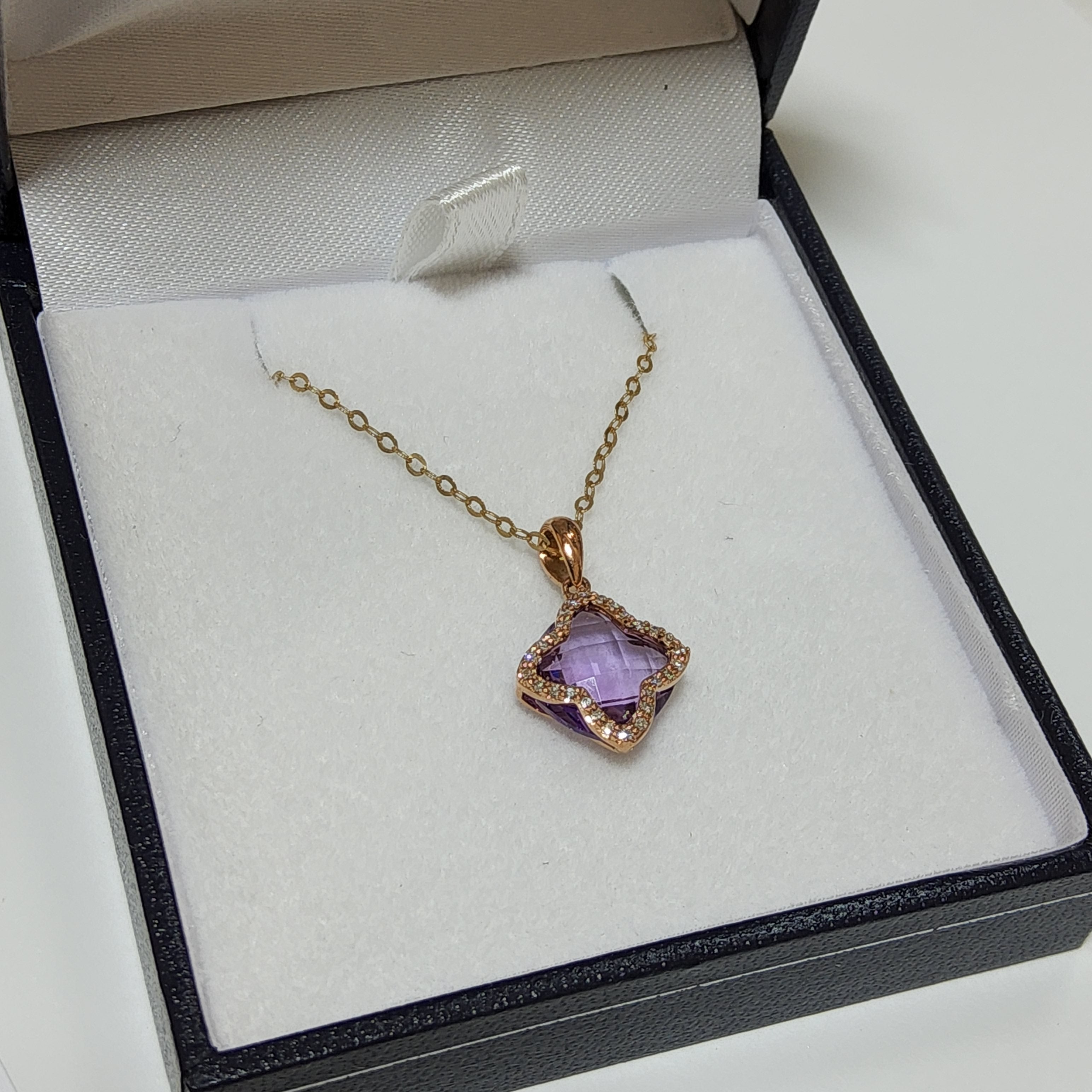 Amethyst Pendant - Surrounded by Diamonds