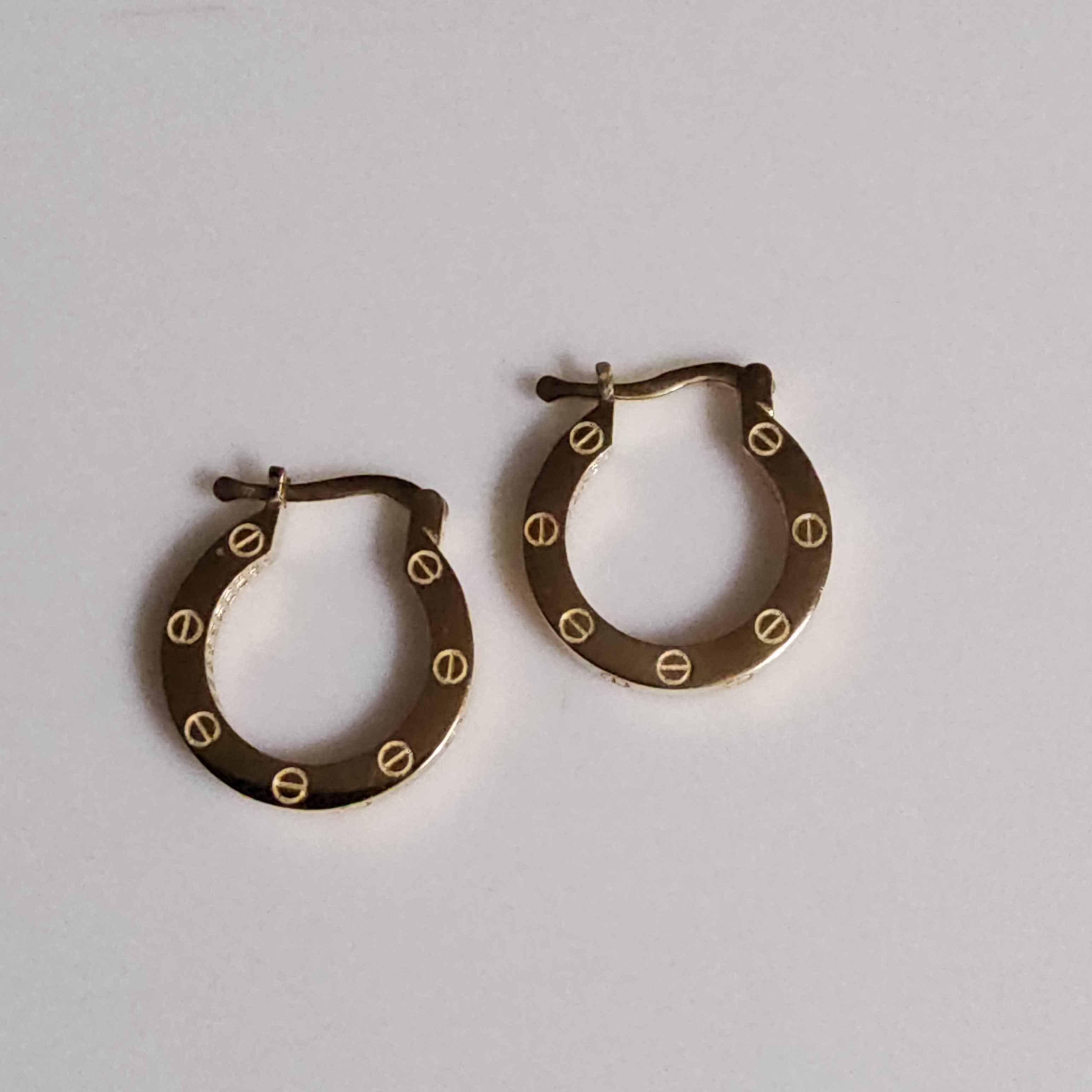 Yellow Gold Hoop Earrings with Pattern - 17.5mm - $653