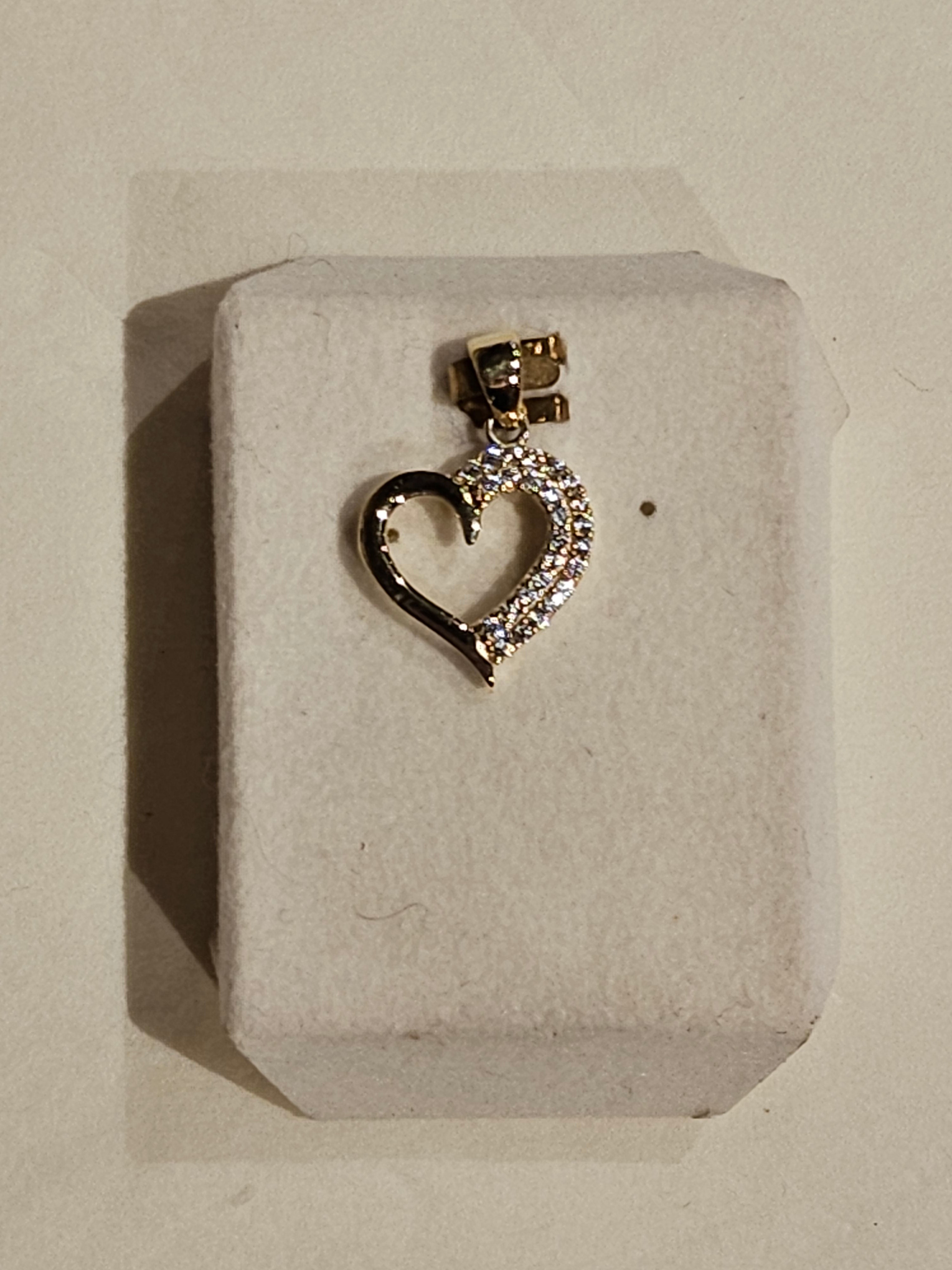 Gold Charm - Heart with one-half side featuring cubic zirconia - 2137