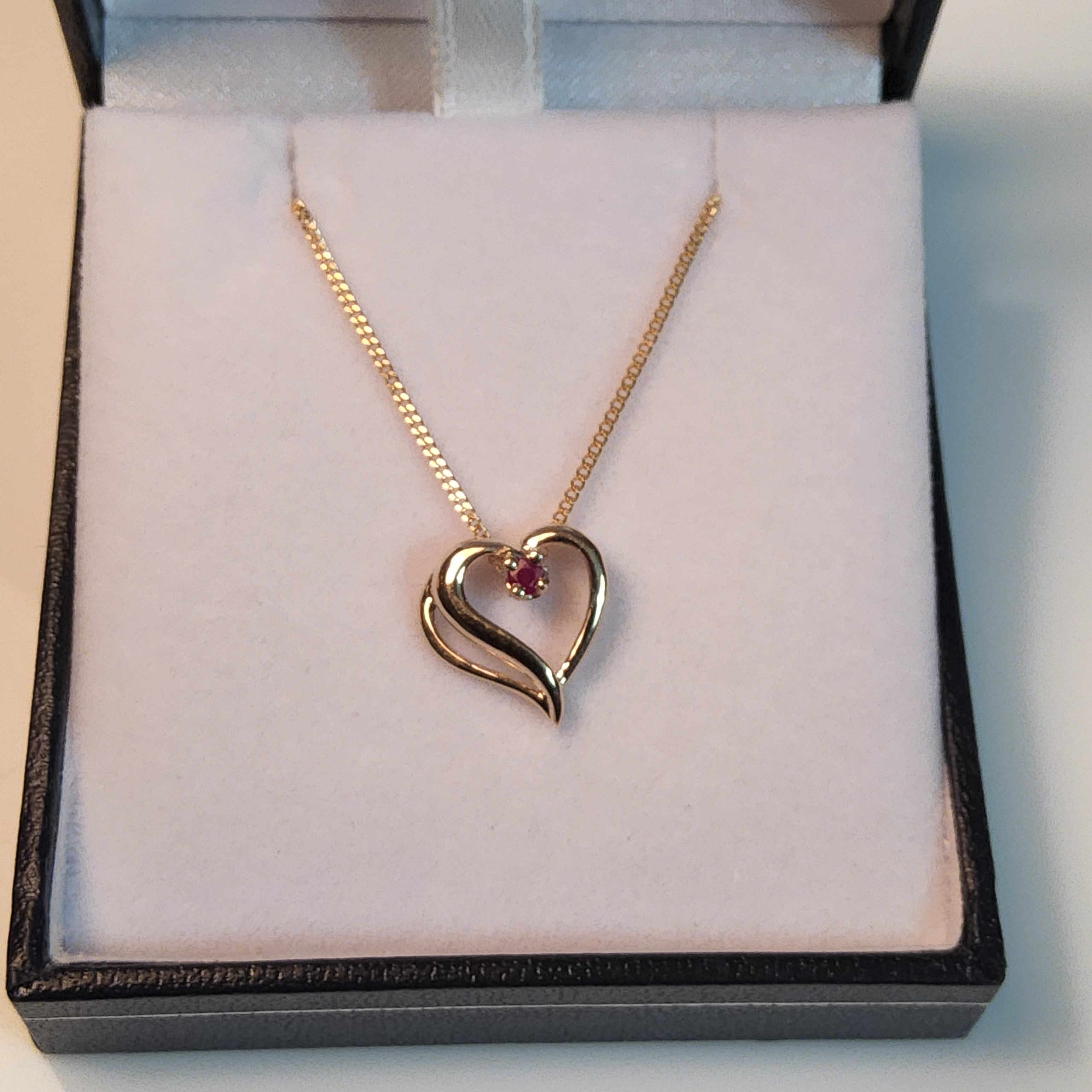 Round Cut Ruby Pendant - Double Inset Heart - Yellow Gold - P1218