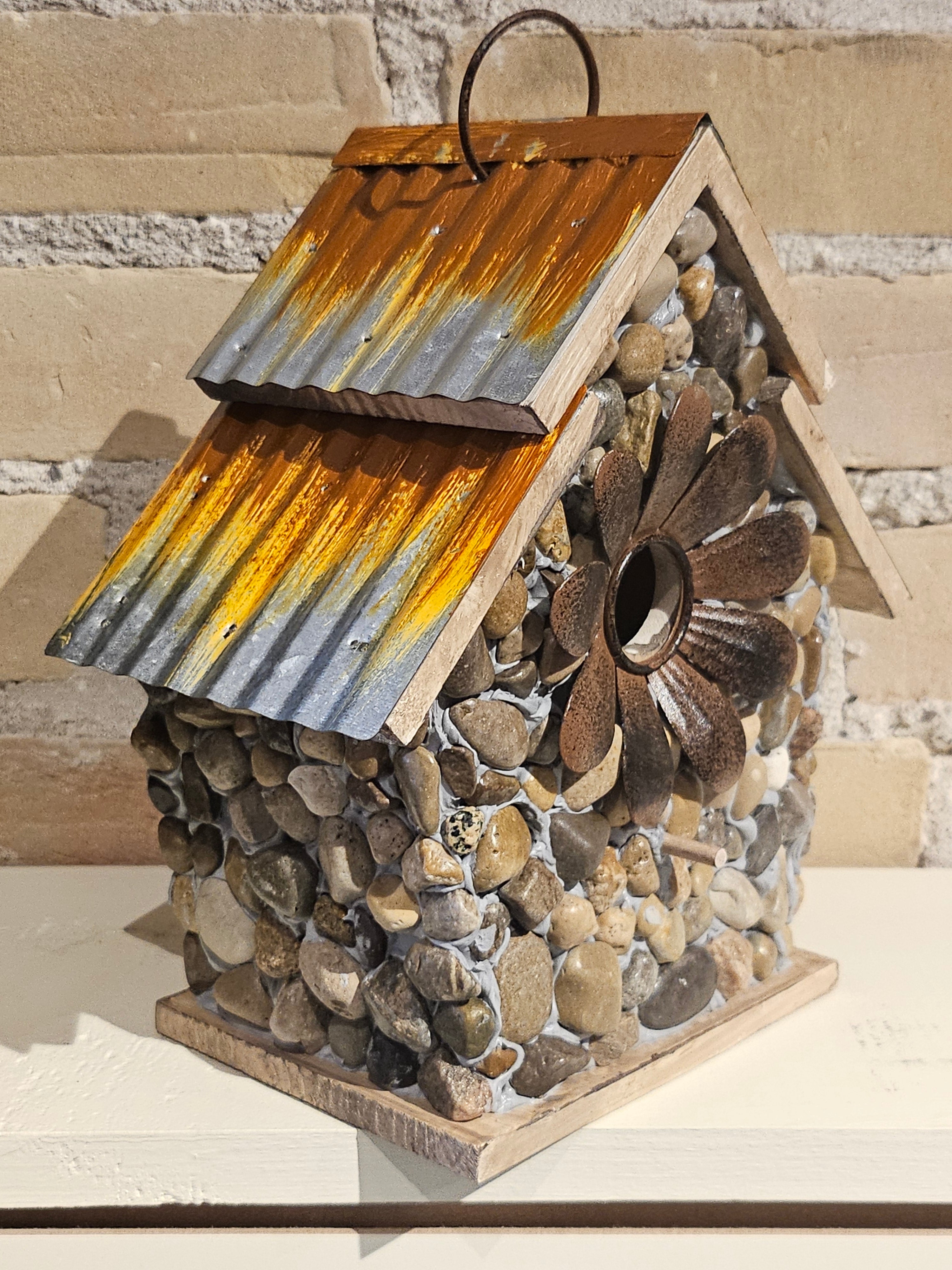 Birdhouse - Flower + Stones  - Layered Roof
