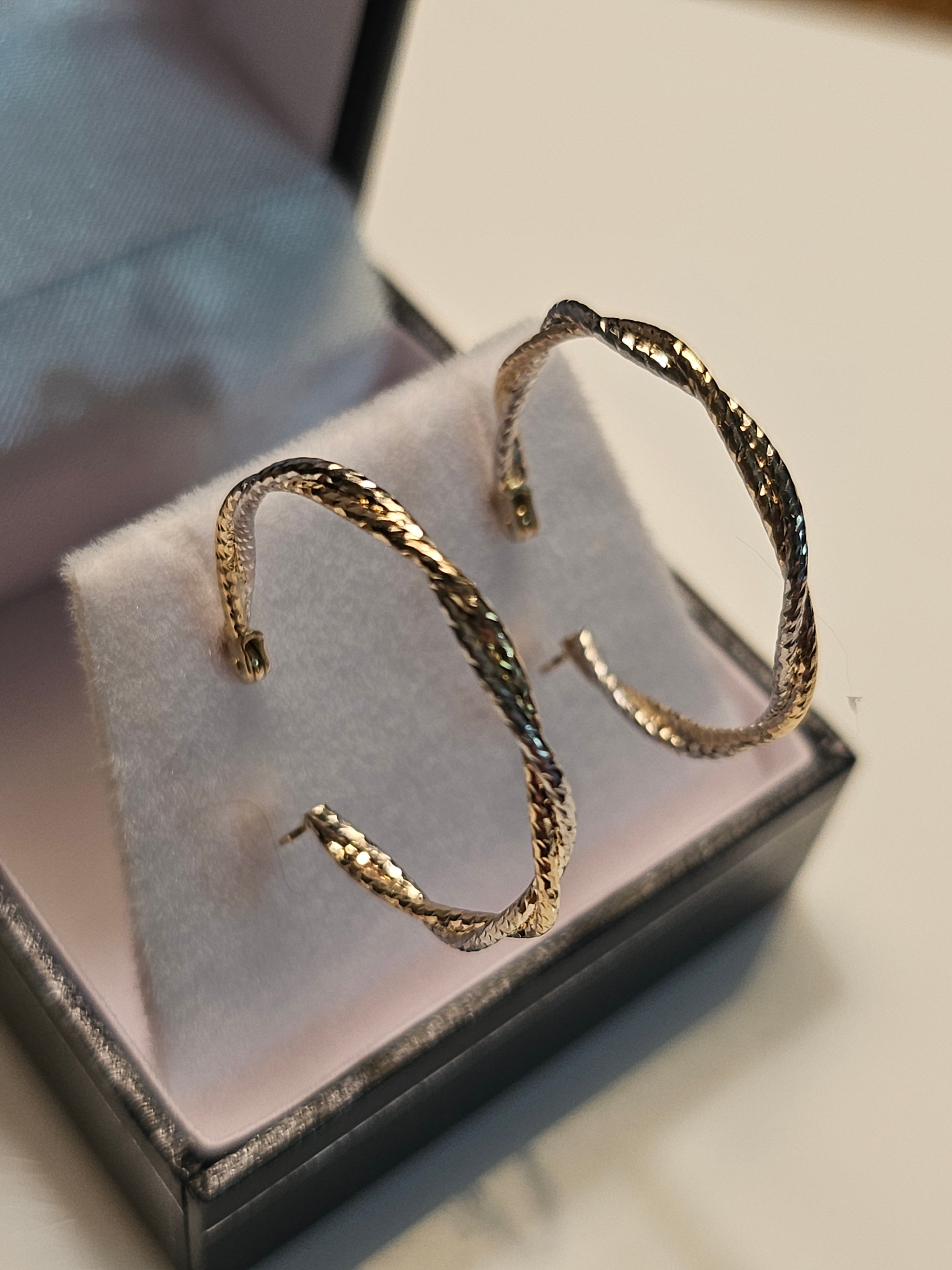 Two-Tone Gold Twisted Hoop Earrings - 22mm - $387