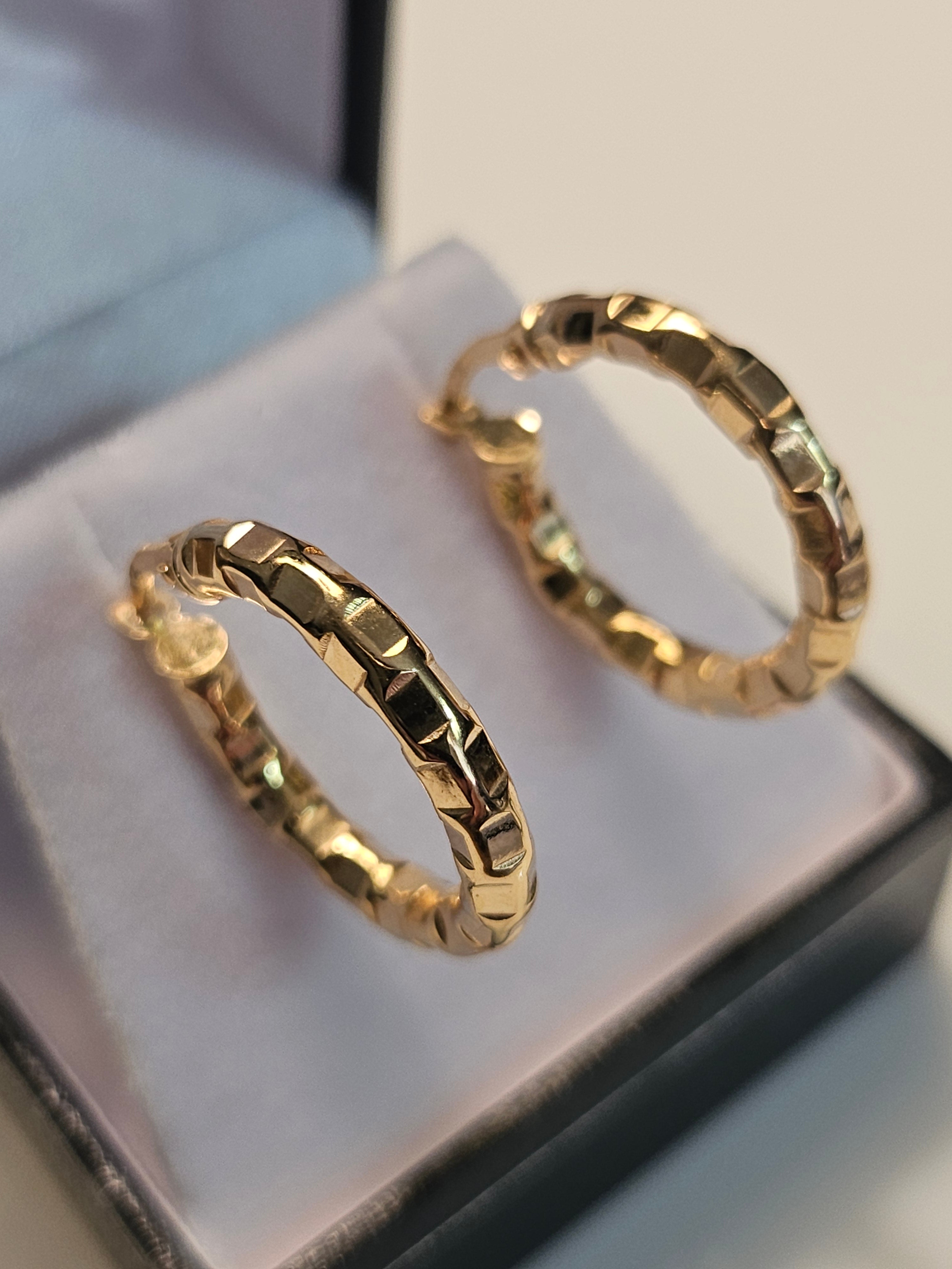 Hoop Earrings - 20mm - Yellow Gold 10Kt - Patterned - $387