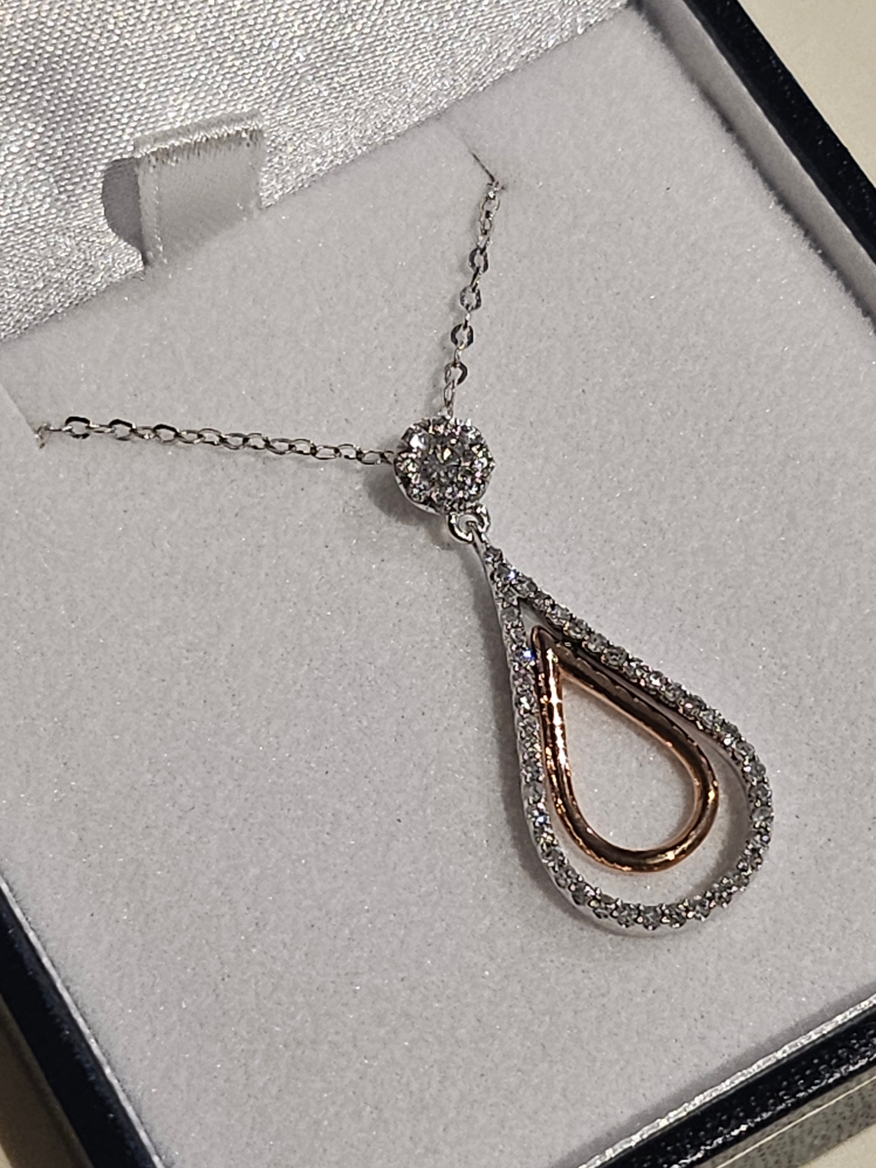 Diamond Pendant - Teardrop Shape - Two-tone - SP6531