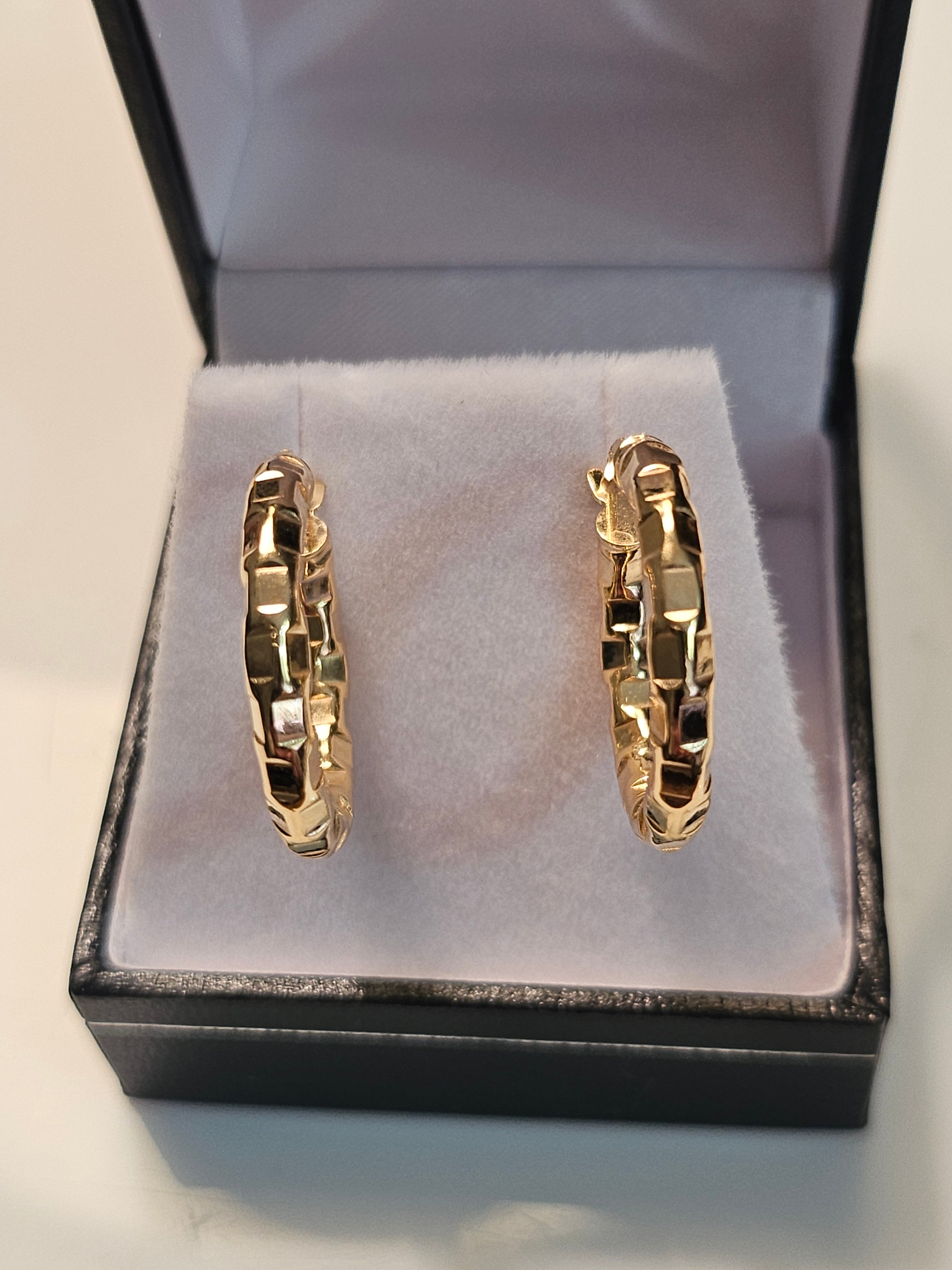 Hoop Earrings - 20mm - Yellow Gold 10Kt - Patterned - $387