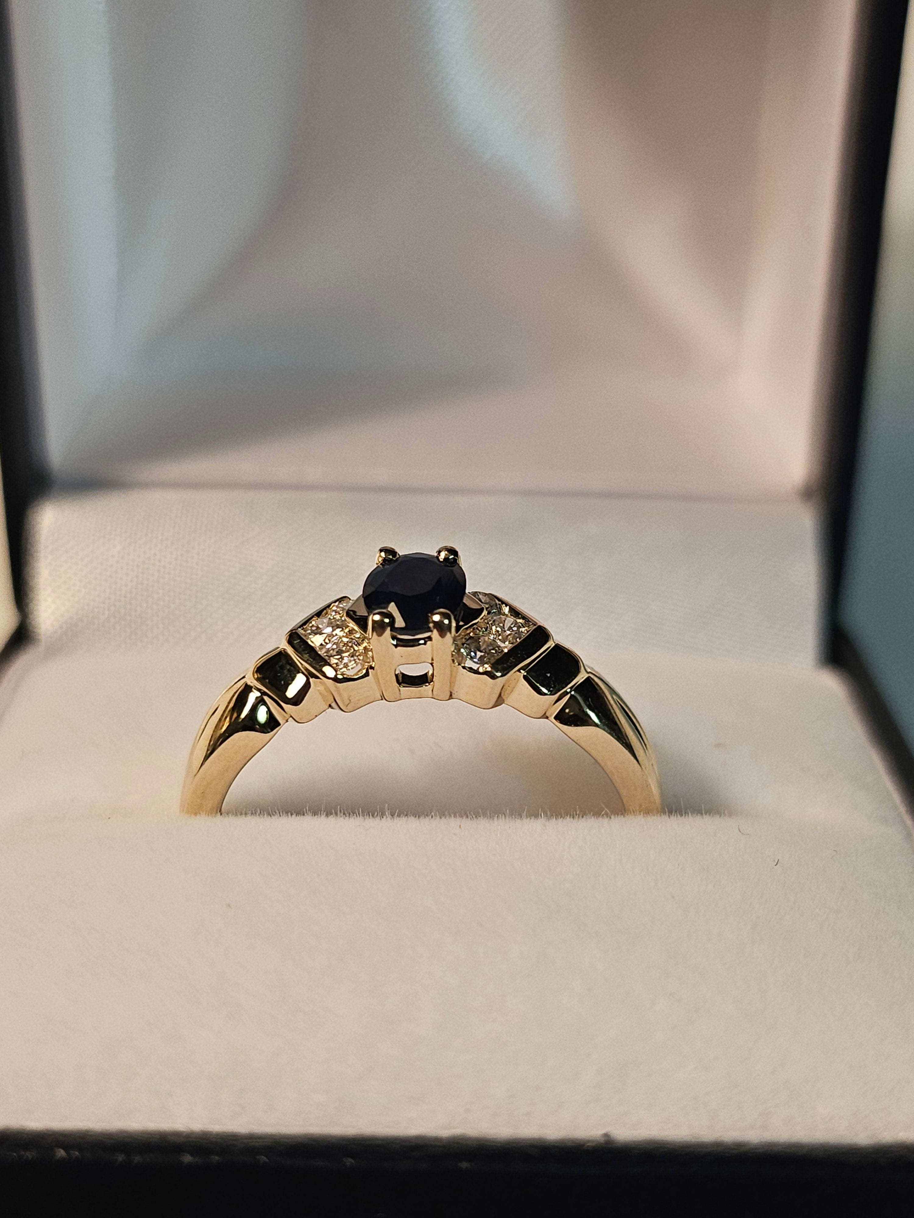 Round Cut Sapphire Ring with Diamonds - $1323