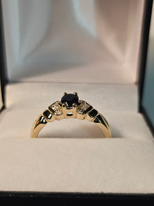 Round Cut Sapphire Ring with Diamonds - $1323