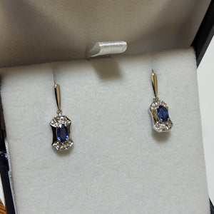 Blue Sapphire Earrings with Diamonds - Dangle