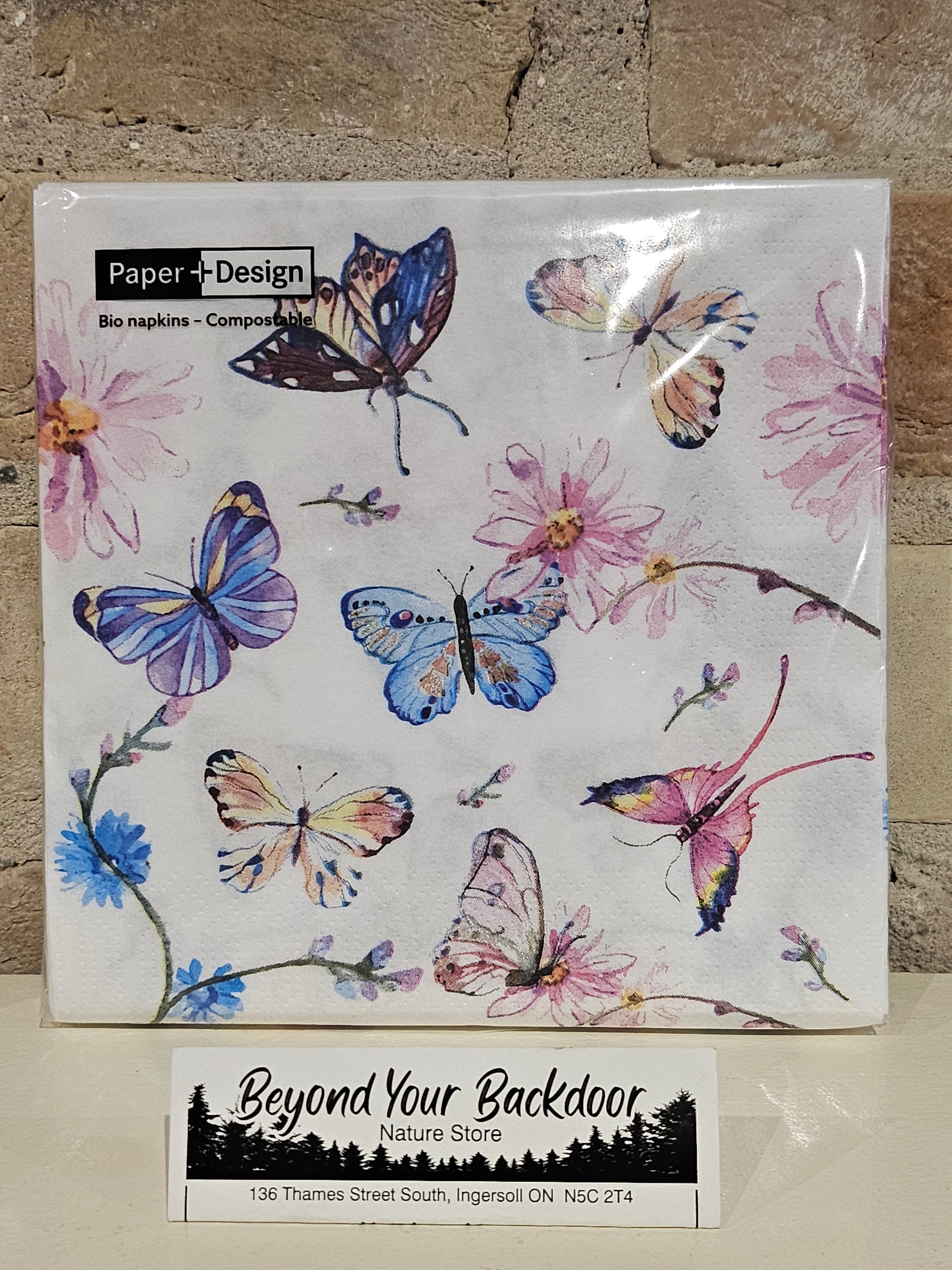 Paper+Design Compostable Bio Napkins - 20 Tissue Luncheon Napkins - Butterflies - 195185