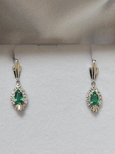 Emerald Earrings with Diamonds - Dangle - EWD0351