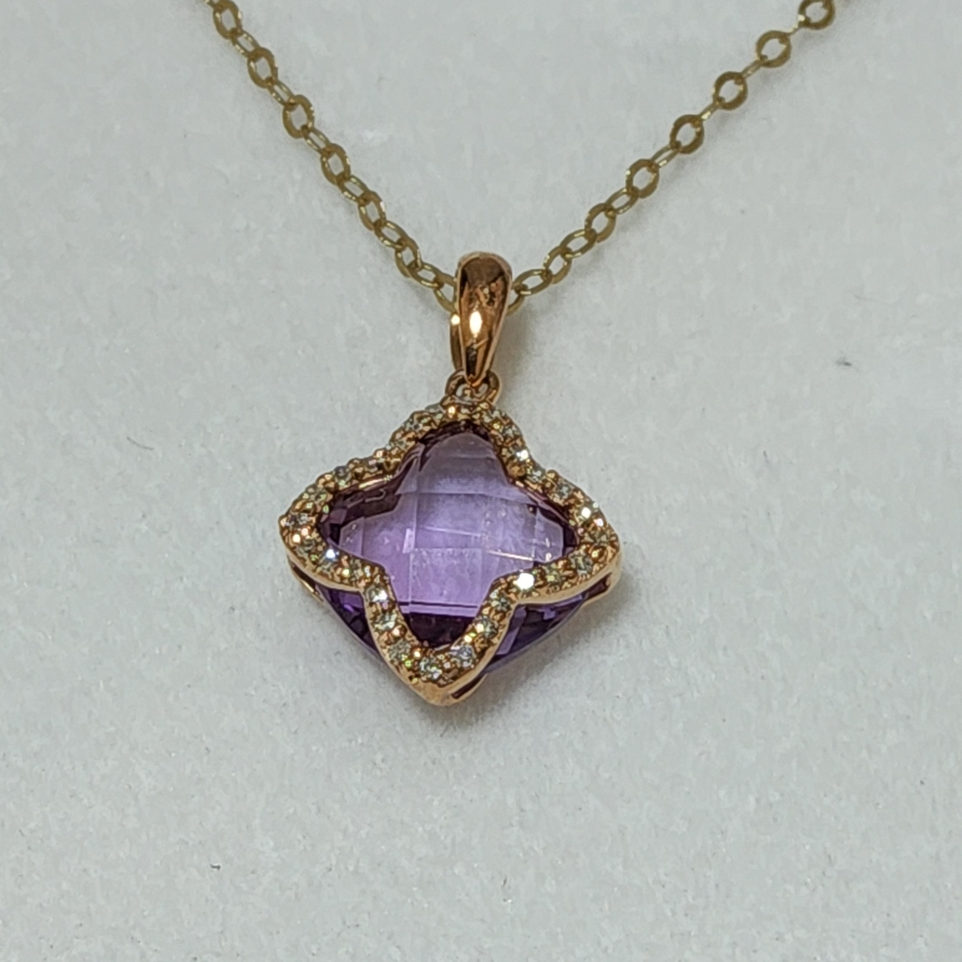 Amethyst Pendant - Surrounded by Diamonds