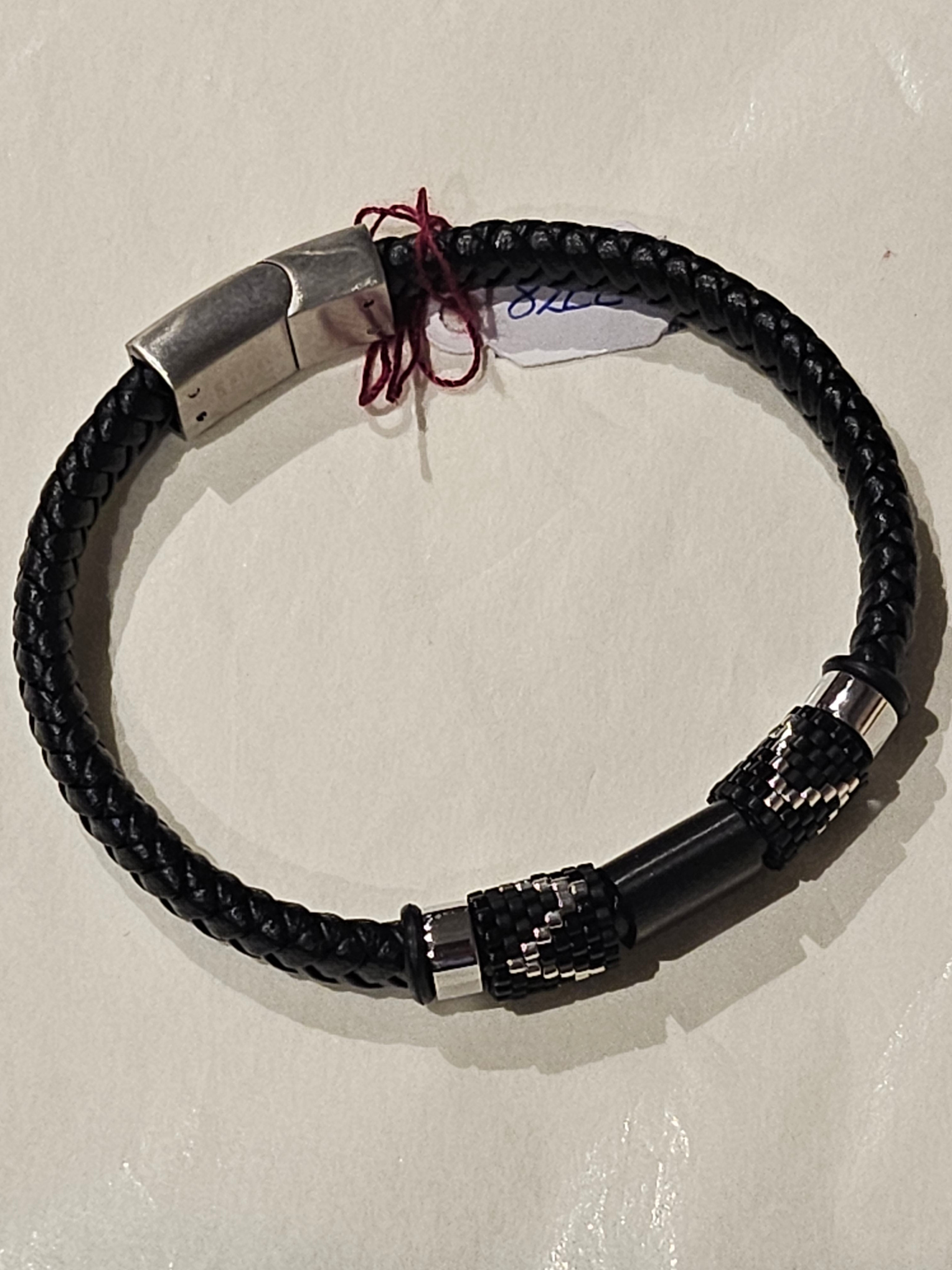 STEELX S/SBracelet - Braided Black Leather with Miyuki Beads - 8"