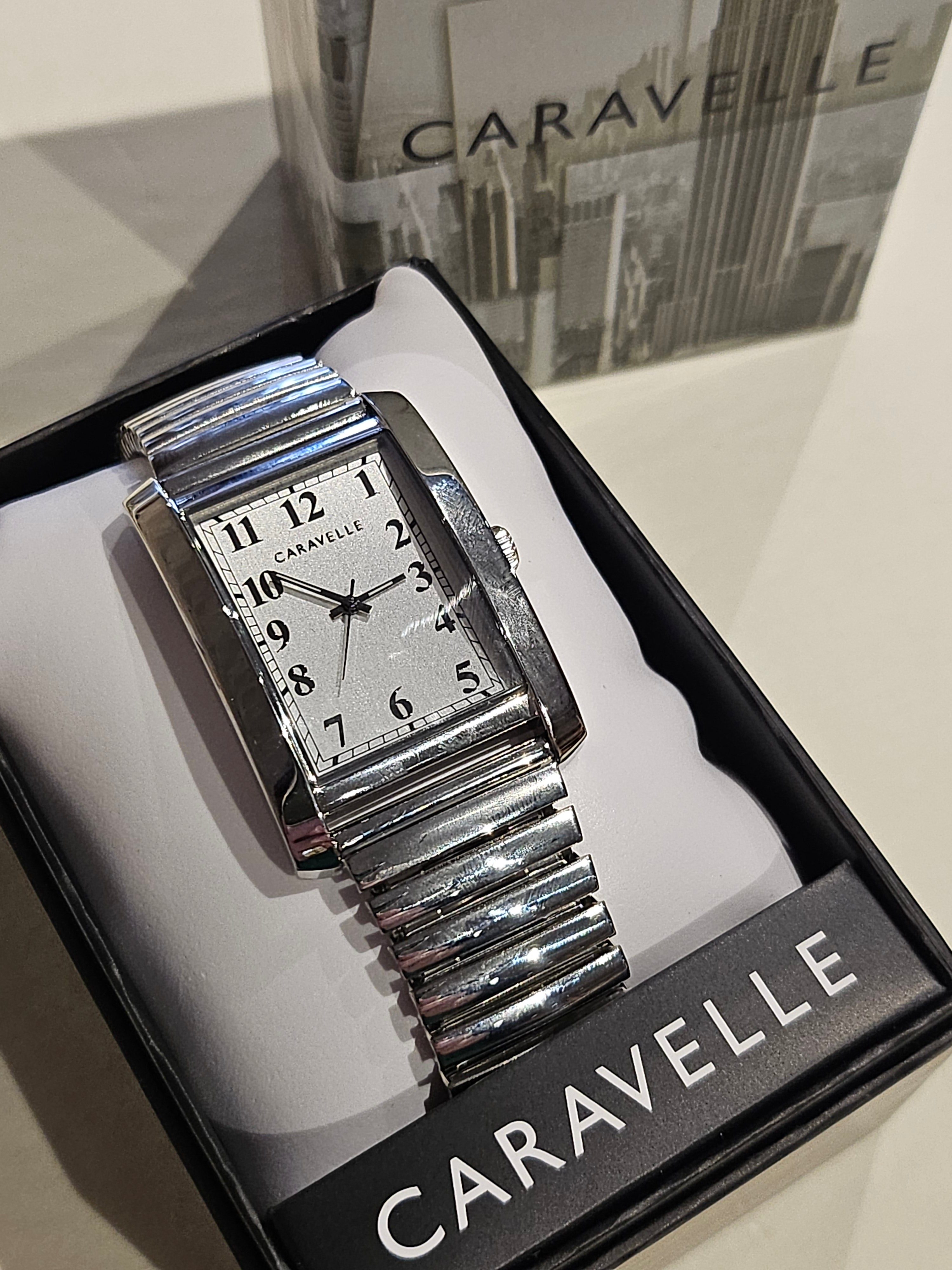 Caravelle Stainless Steel Rectangular Watch - Expansion Bracelet - 43A157
