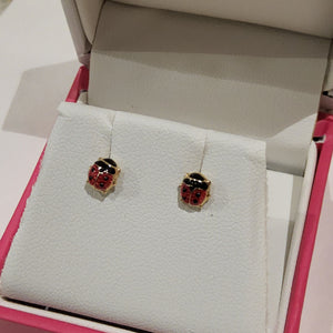 Children's 10kt Earrings - Ladybug Stud - Screw Backs - JL-20-10