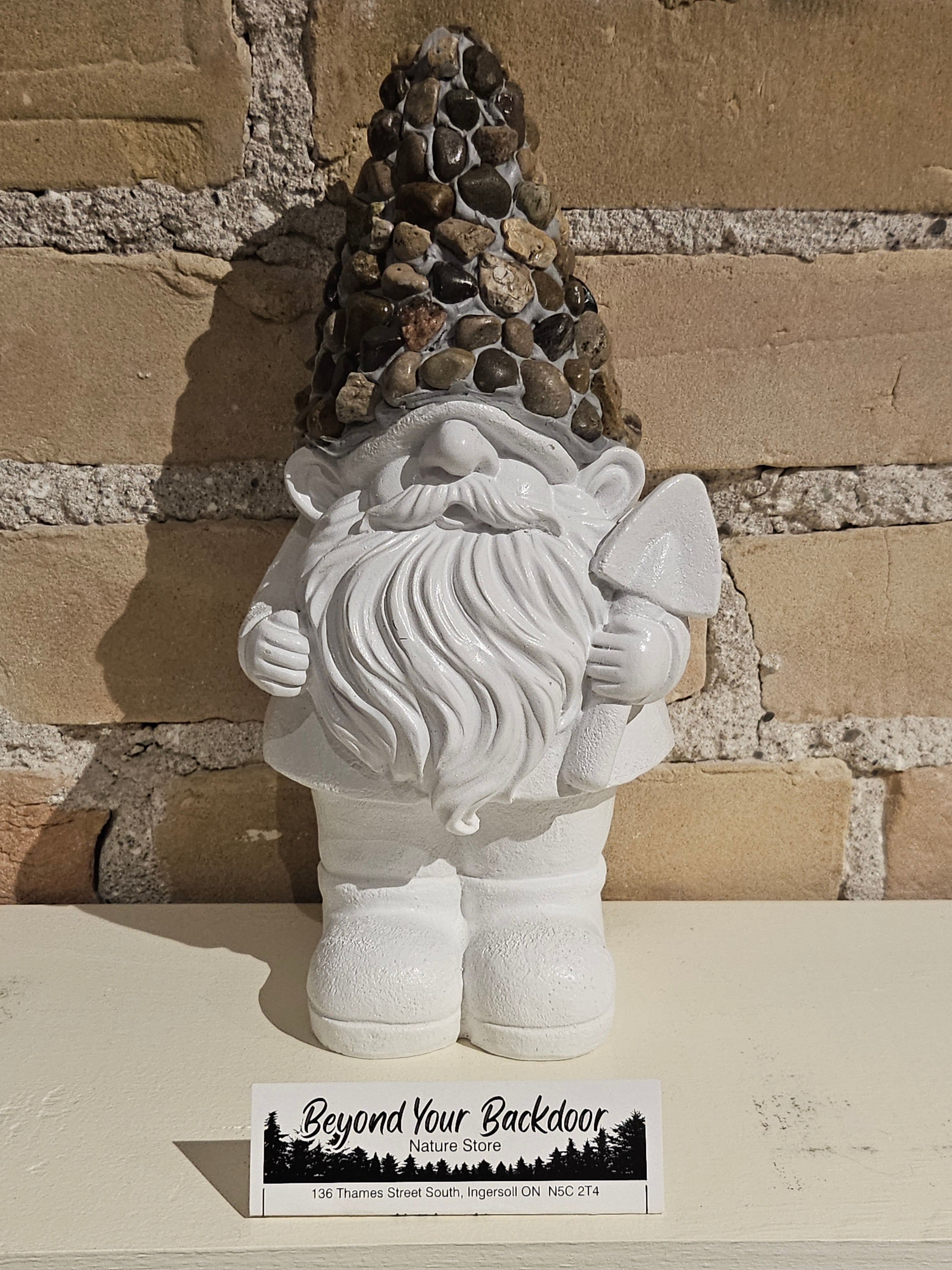 Gnome Figurine - White with Stones on Hat - 10 inch