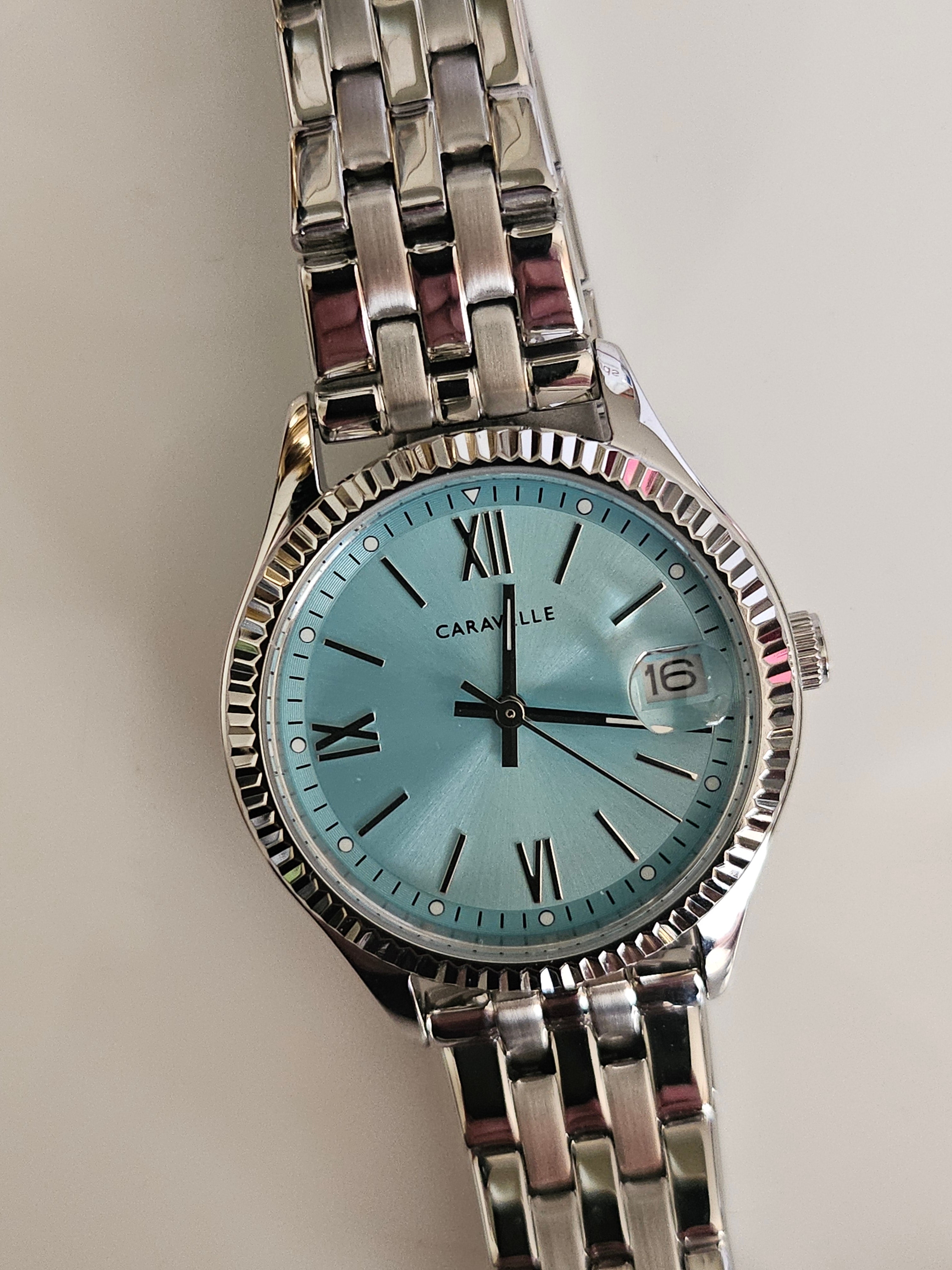 Caravelle Stainless Steel Watch - Turquoise-faced - Ladies - 43M124