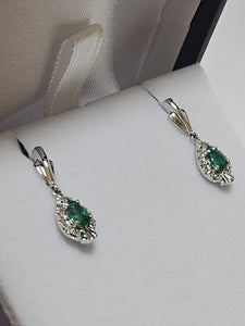 Emerald Earrings with Diamonds - Dangle - EWD0351