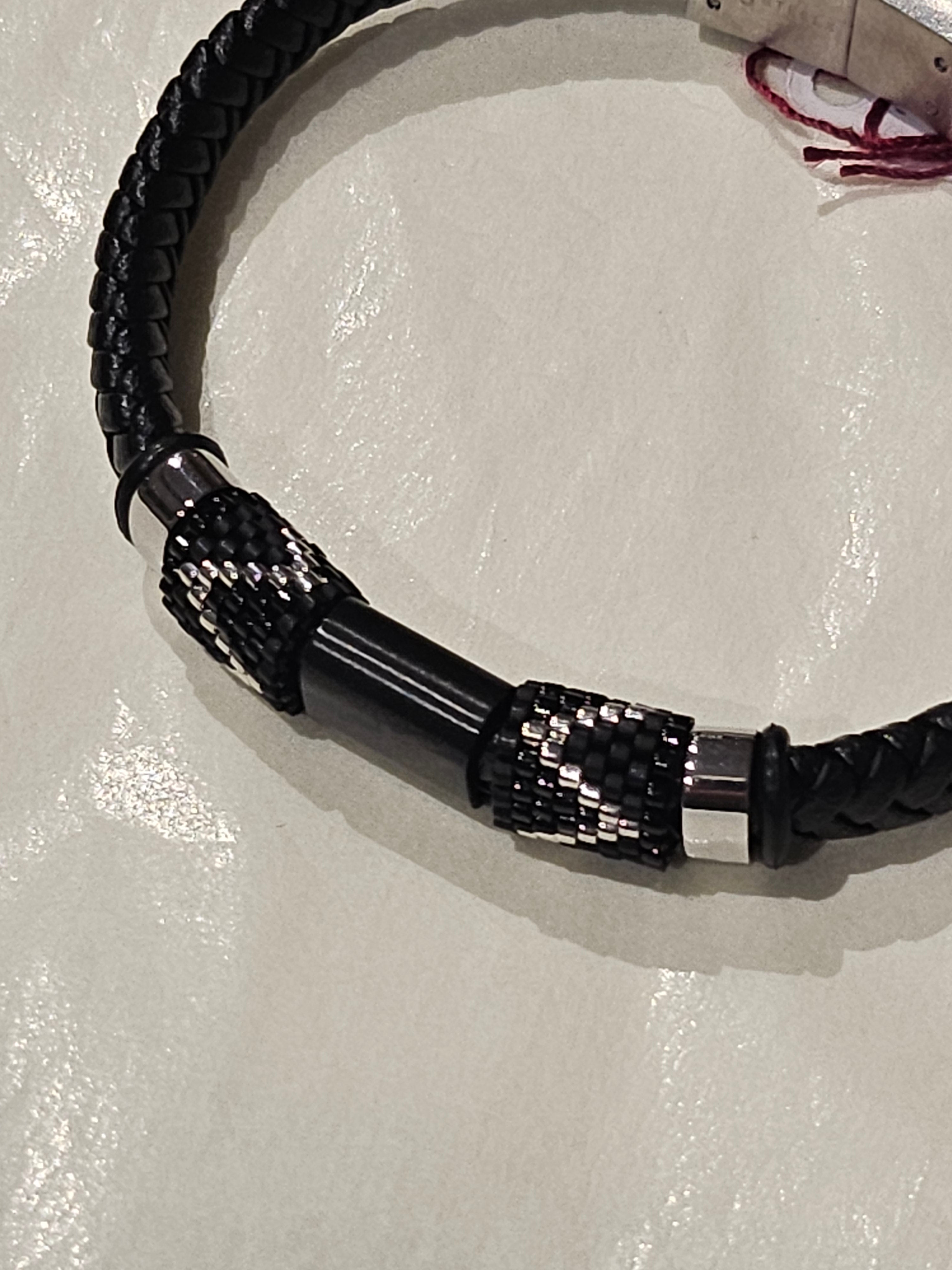 STEELX S/SBracelet - Braided Black Leather with Miyuki Beads - 8"