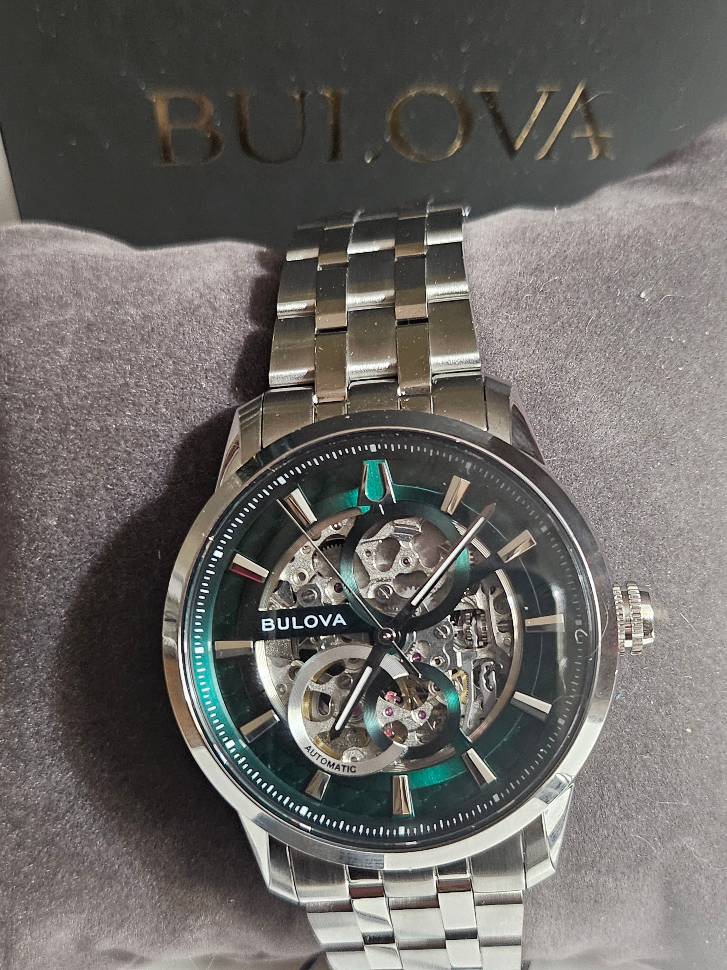 Bulova Automatic Stainless Steel Watch - Green Dial - 96A329 - Sutton