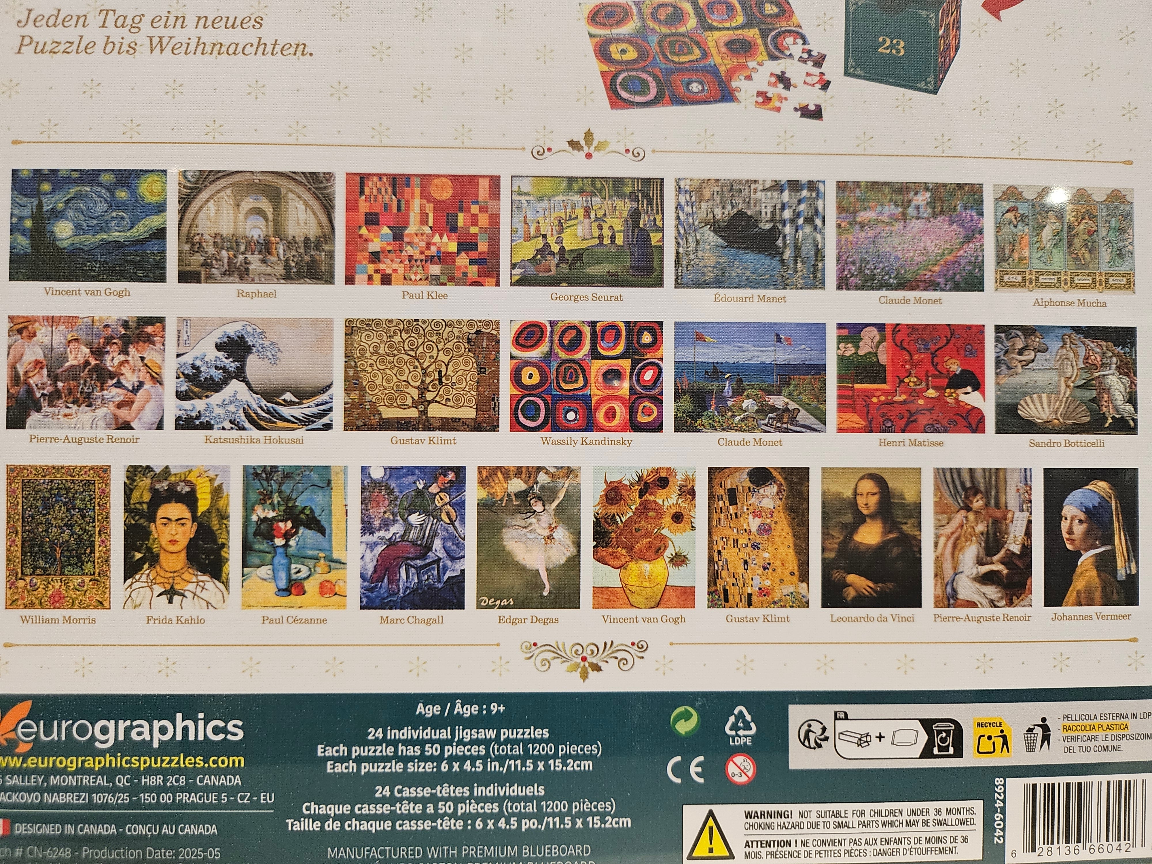 Eurographics Advent Calendar - Fine Arts Christmas - 24 Jigsaw Puzzles  - 8924-6042
